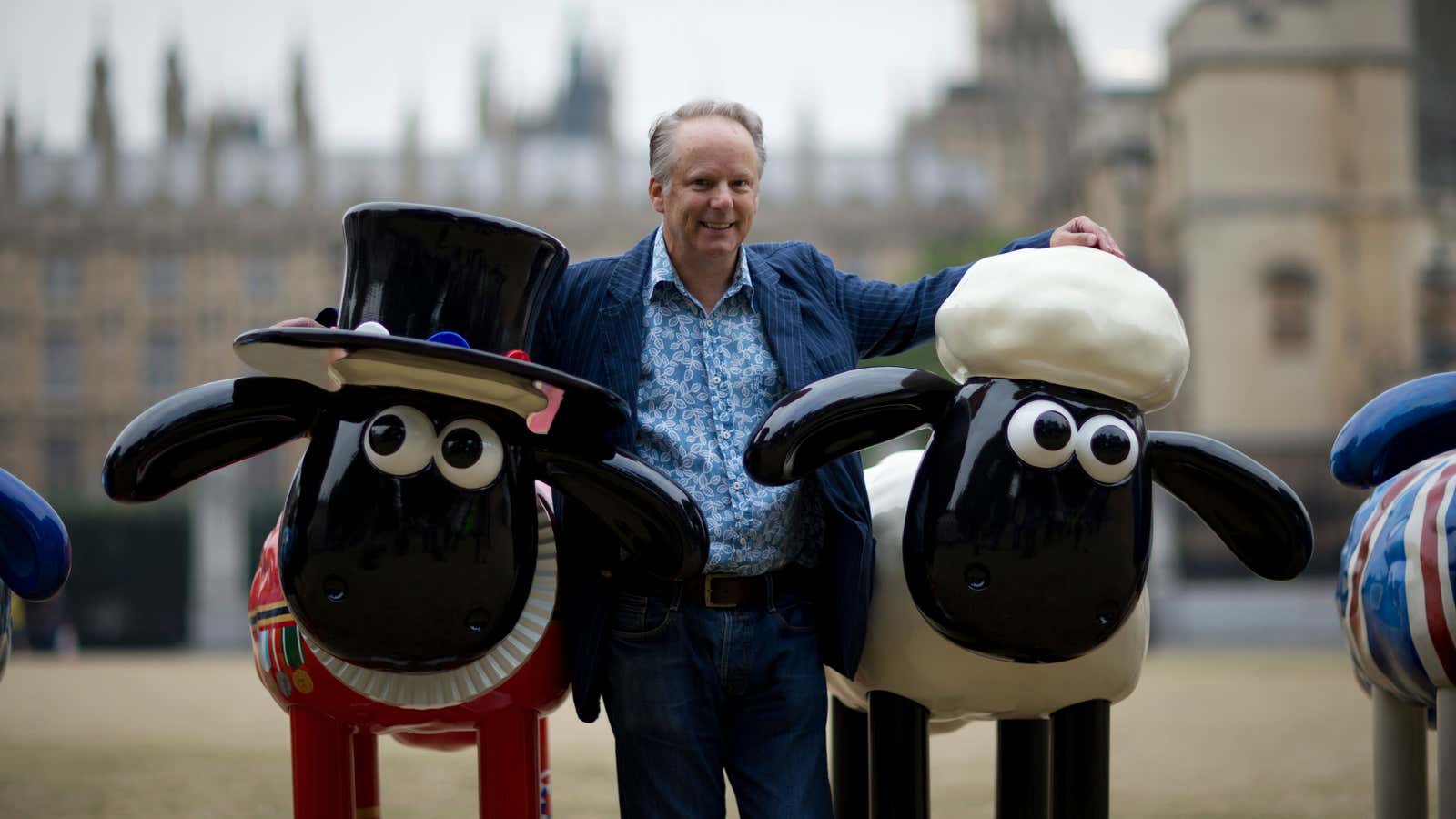 Nick Park with his creations.