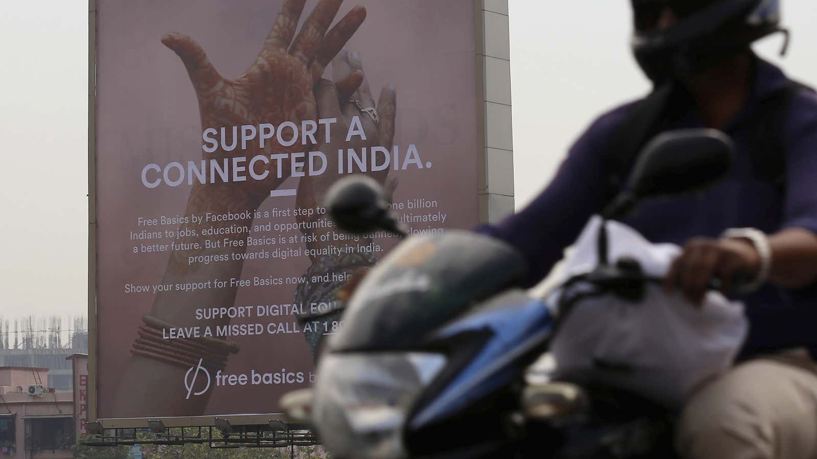 A billboard displays Facebook’s ill-fated Free Basics internet program in Mumbai, India.