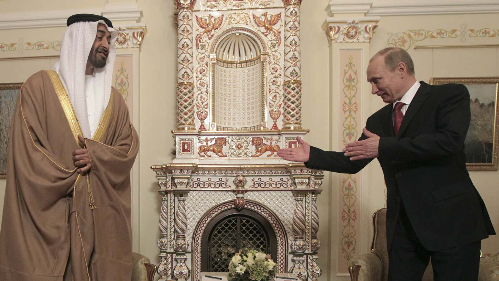 Russia’s President Vladimir Putin meets with United Arab Emirates Crown Prince Sheikh Mohammed bin Zayed Al Nahyan