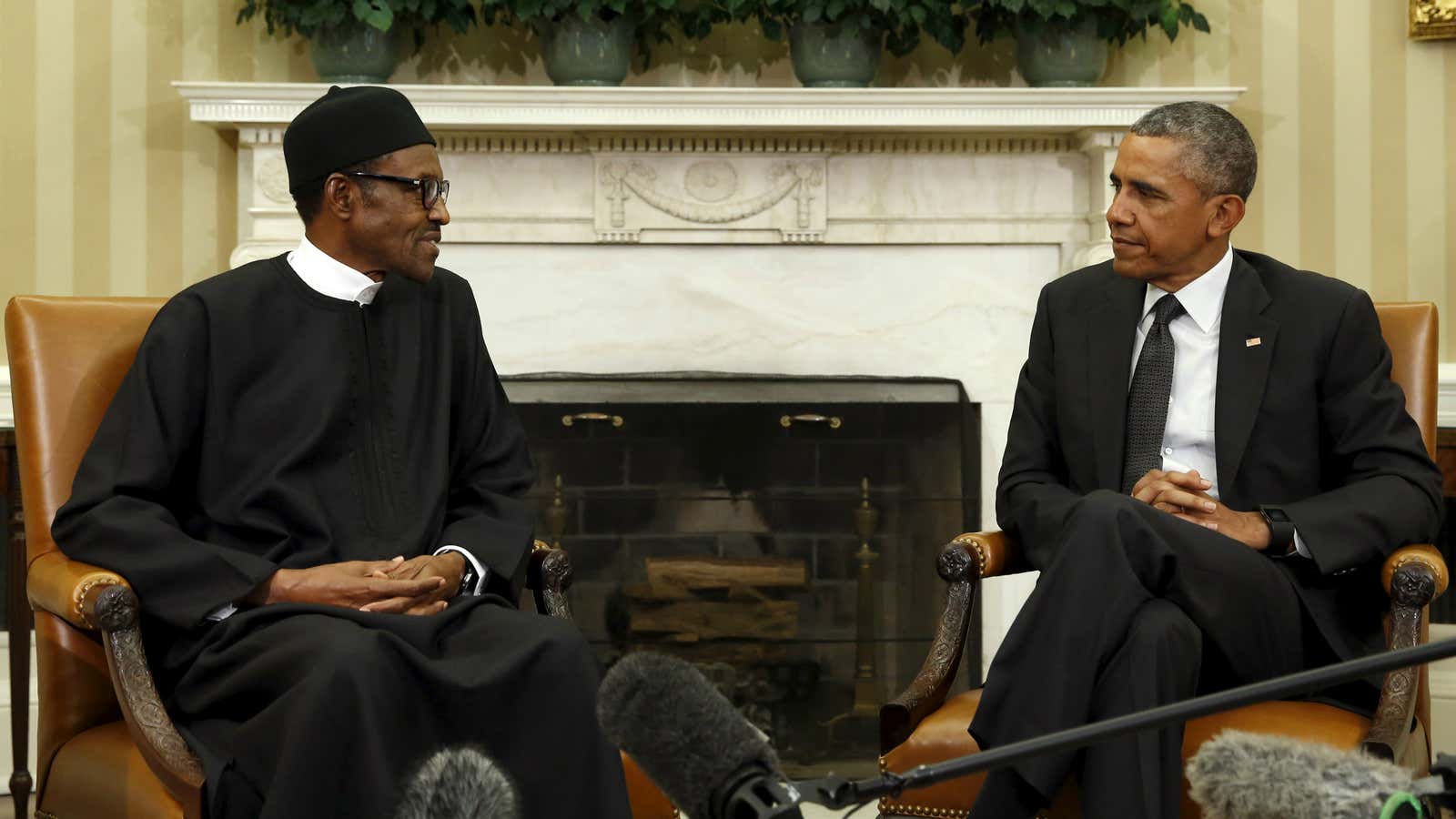 Buhari meets Obama at the Oval Office.