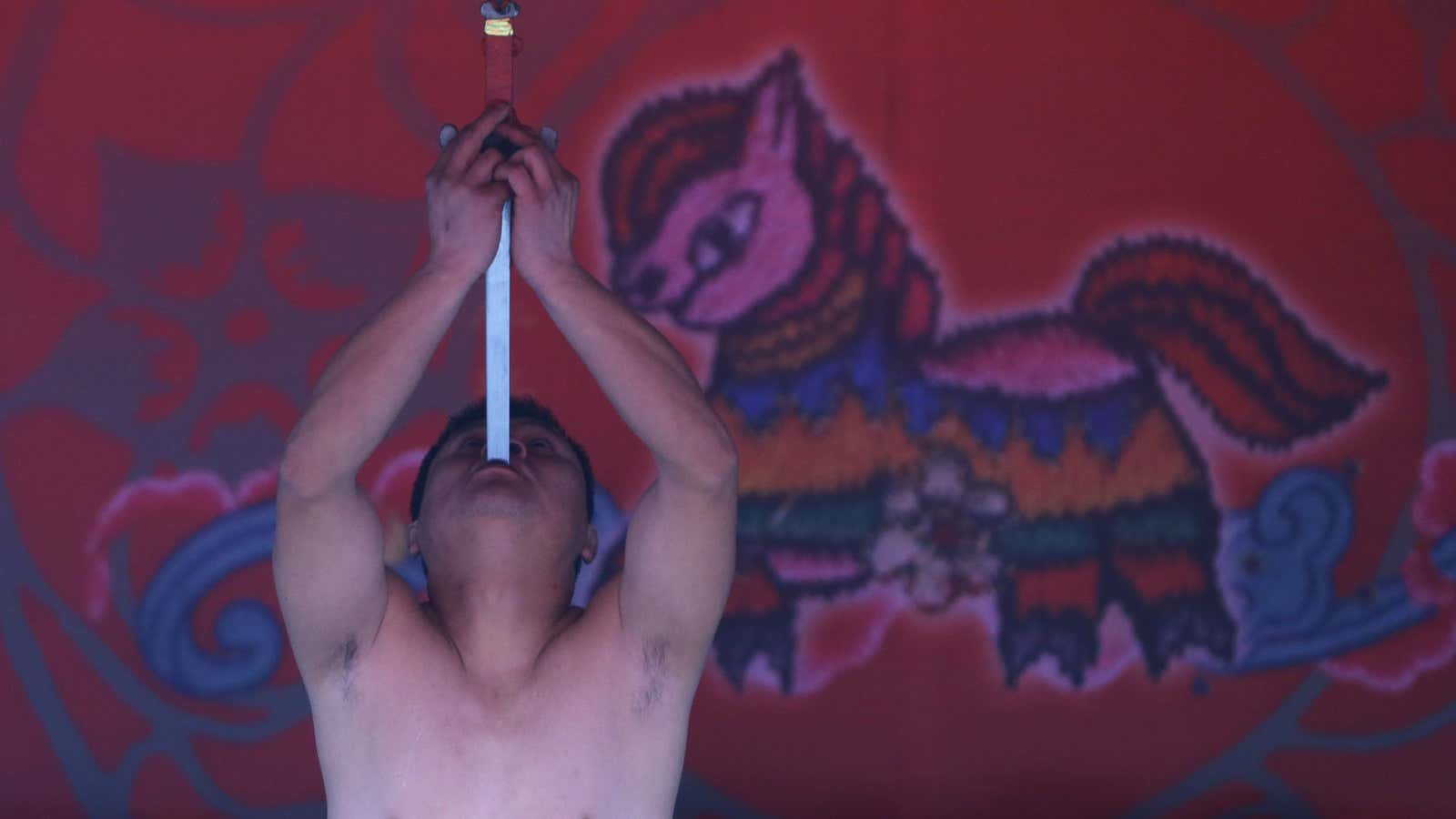A qigong demonstration at a temple fair in Beijing.