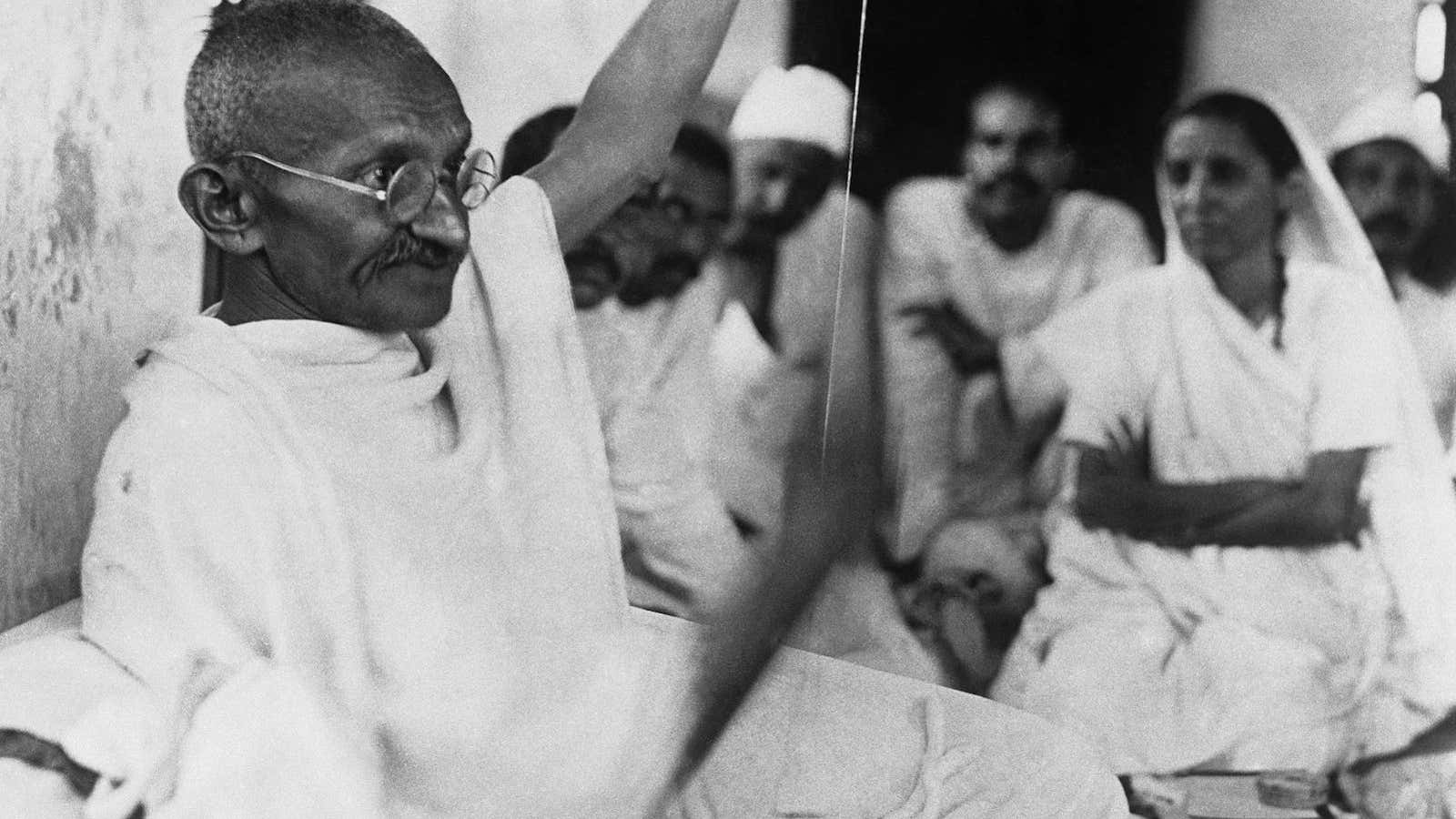 Gandhi spinning in an undated photo.