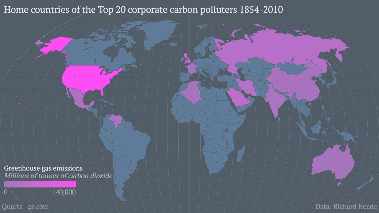 A map of the 90 corporations responsible for 63% of global carbon emissions since 1854