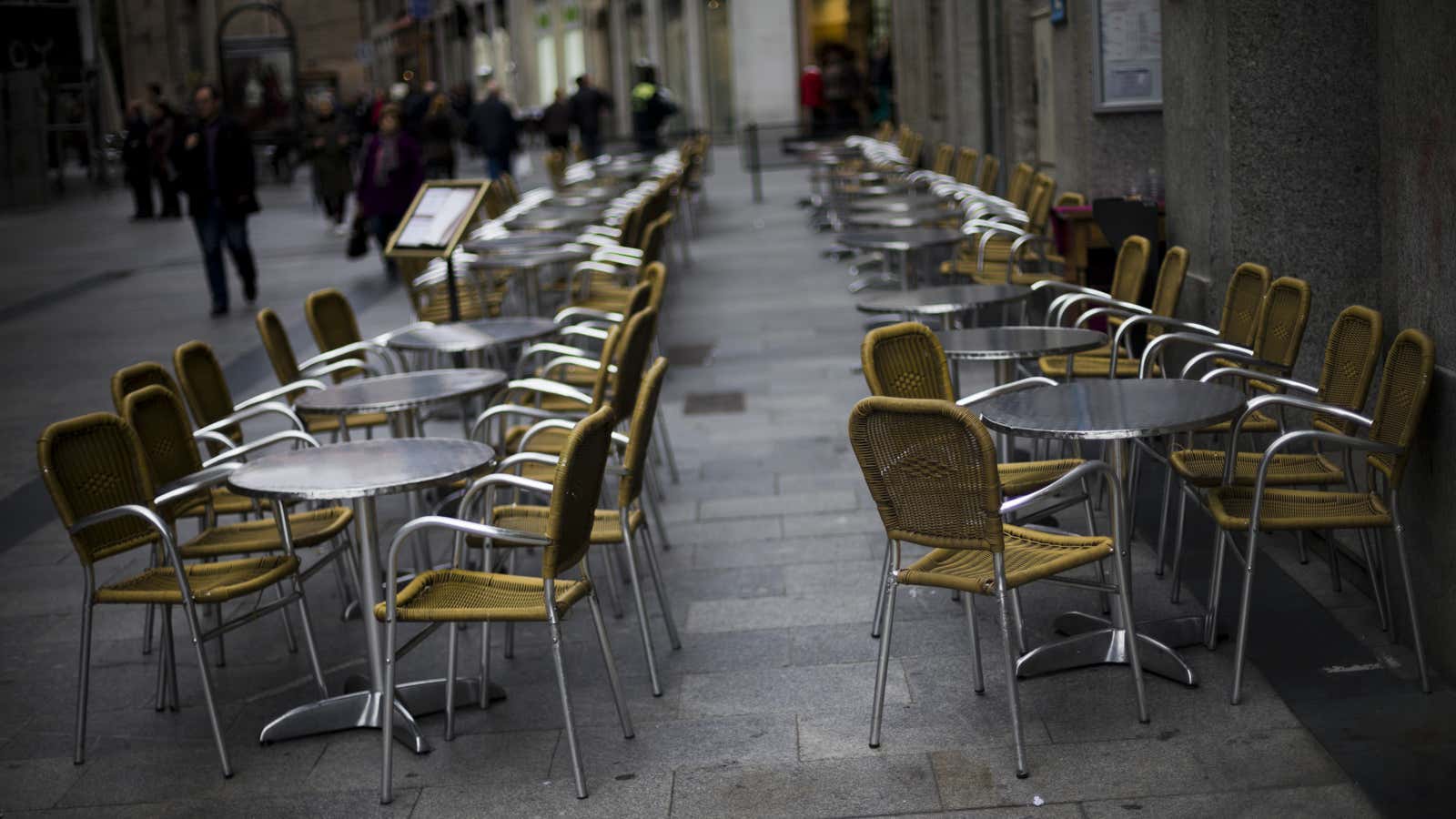 These days, it’s easy to find a place to sit at a cafe in Madrid.