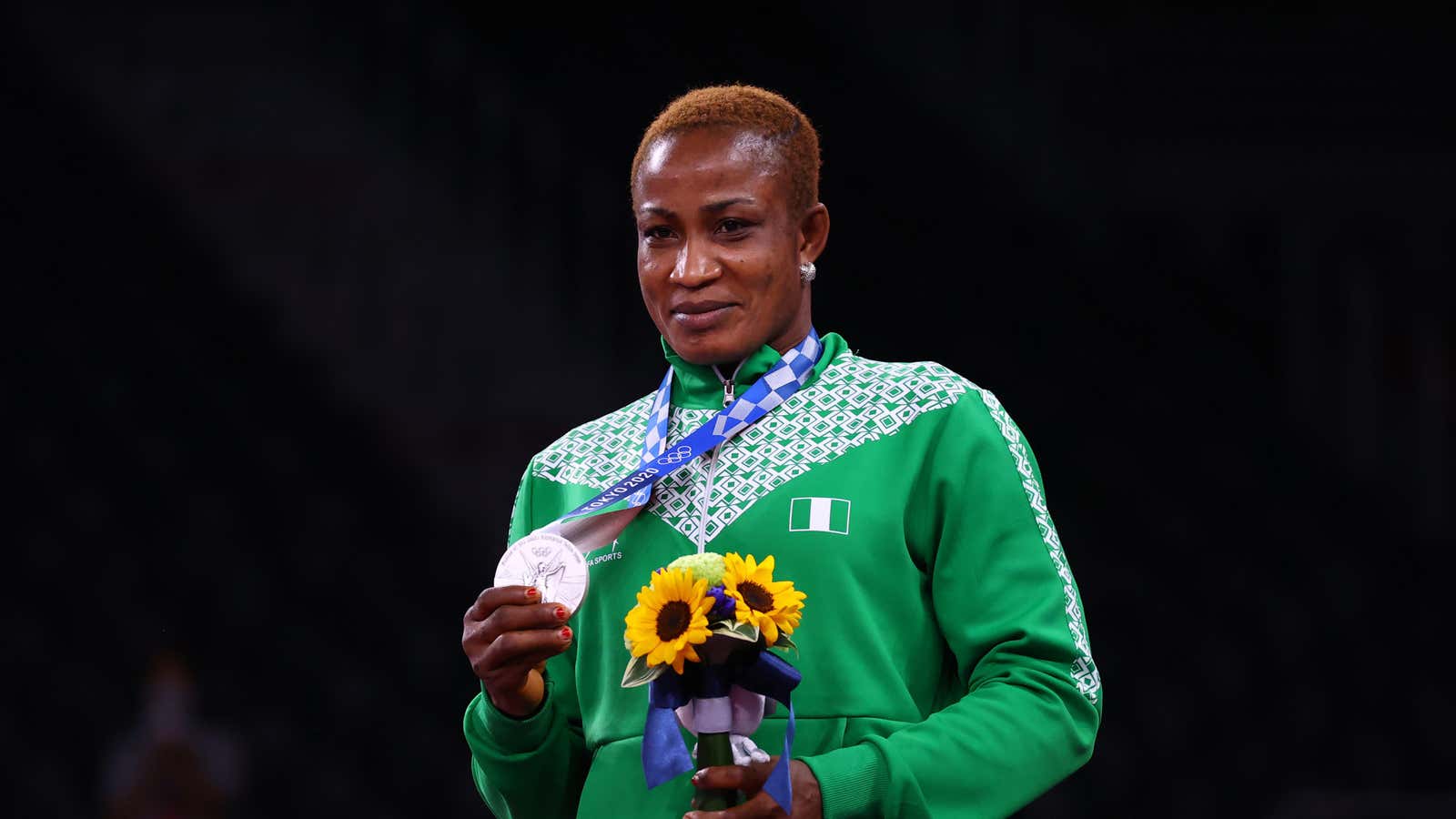 Silver medalist Blessing Oborududu of Nigeria poses with her medal