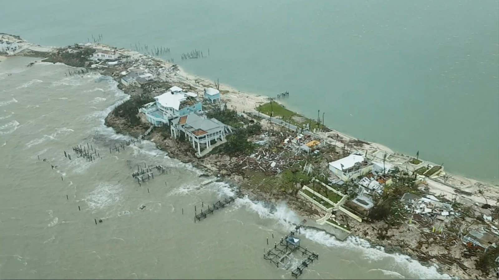 An aerial view shows devastation after hurricane Dorian hit the Abaco Islands in the Bahamas, September 3, 2019, in this still image from video obtained via social media. Terran Knowles/Our News Bahamas/via REUTERS ATTENTION EDITORS – THIS IMAGE HAS BEEN SUPPLIED BY A THIRD PARTY. MANDATORY CREDIT. NO RESALES. NO ARCHIVES. – RC1284C00F50