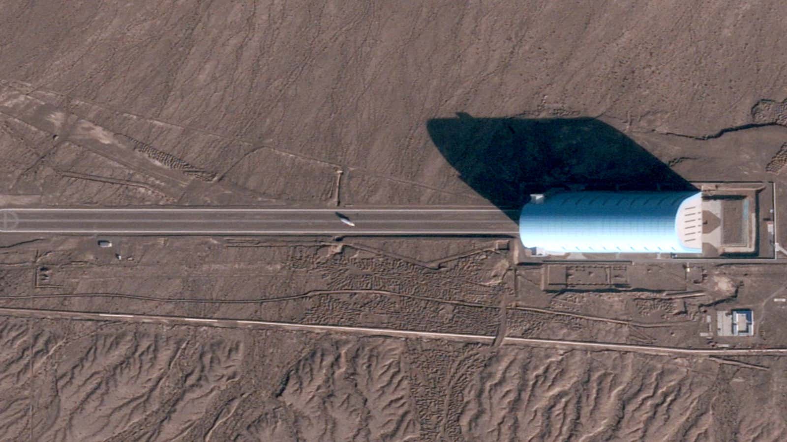 A satellite image captured by the company BlackSky shows a lighter-than-air vehicle at a remote Chinese military research base.