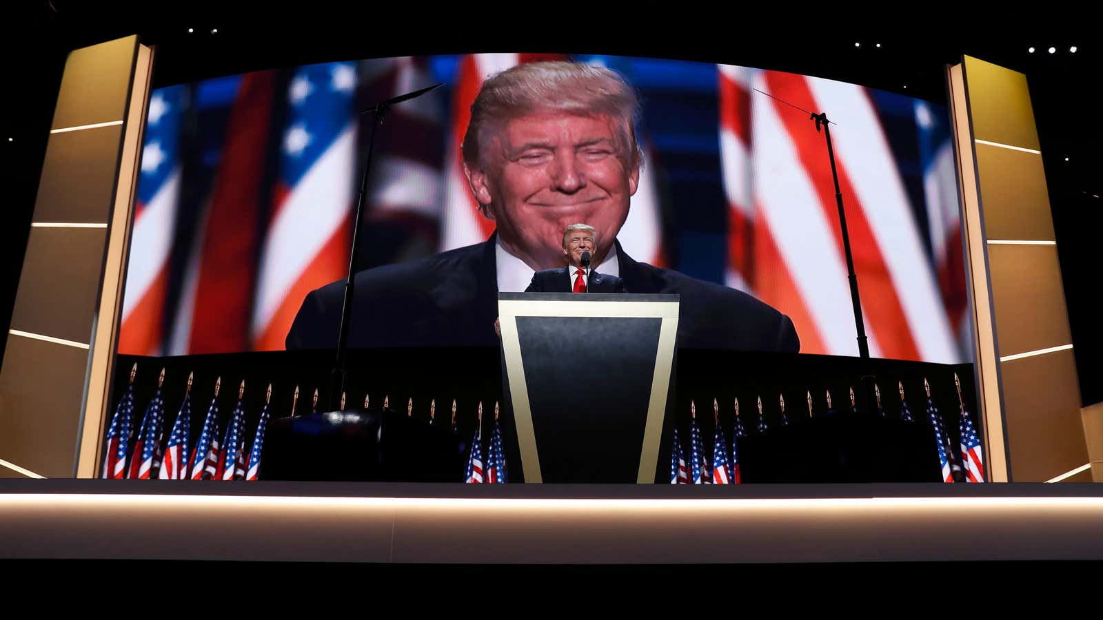 Donald Trump addresses the Republican National Convention in Cleveland.