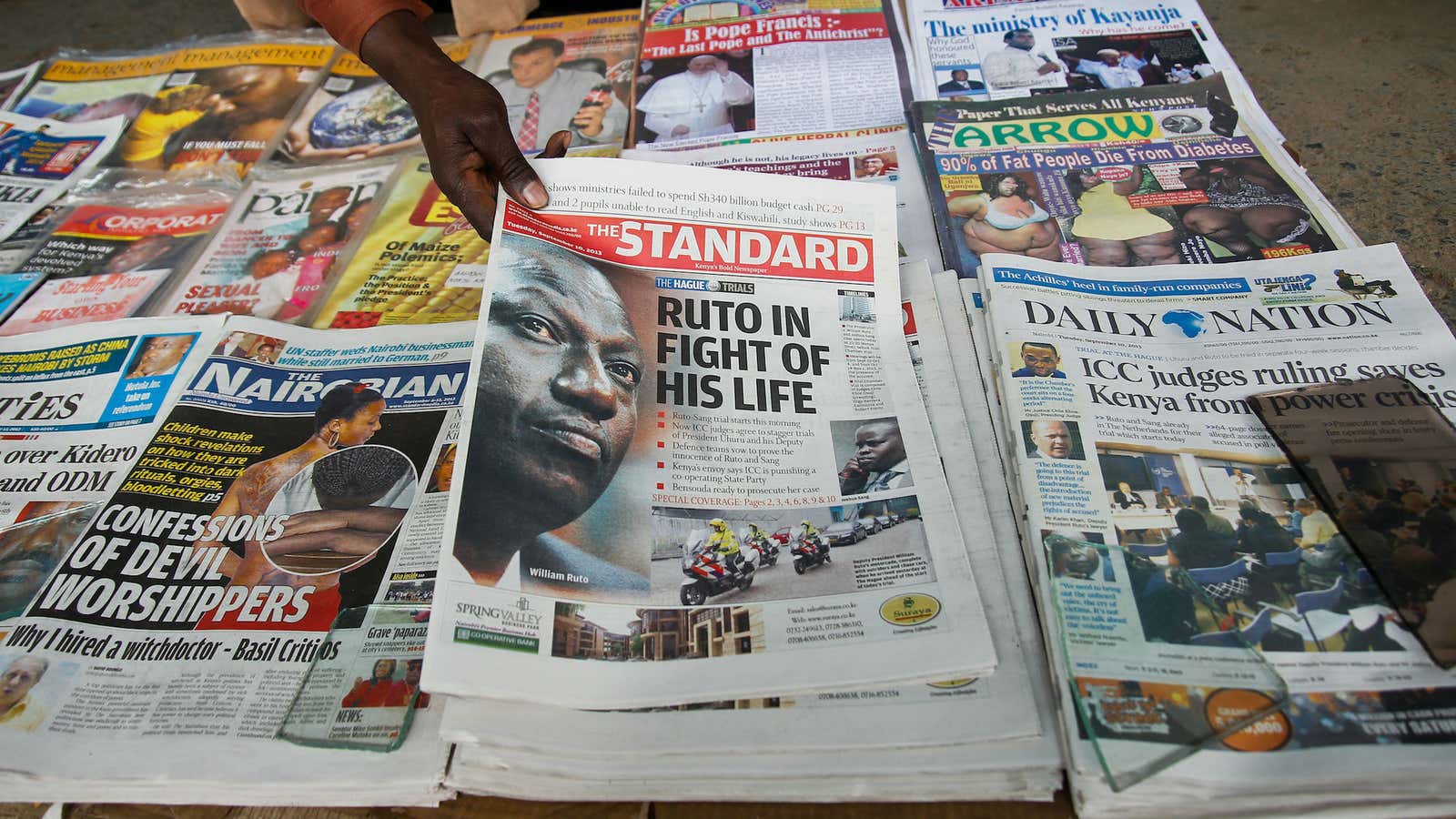 Newspapers for sale in Nairobi, Kenya.