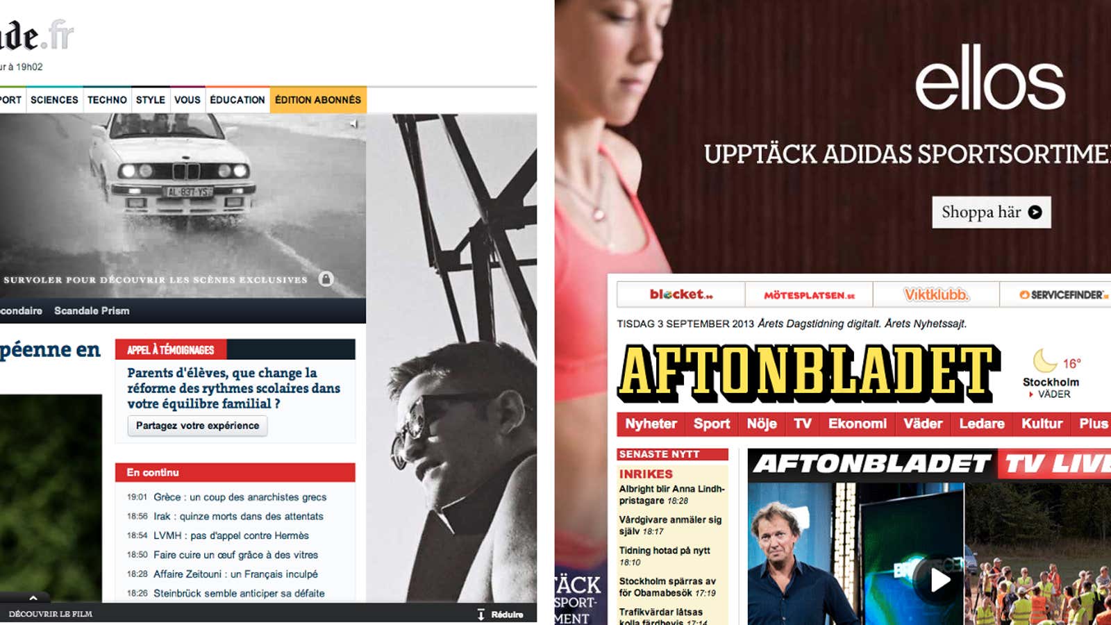 Le Monde and Aftonbladet are among the sites that assault readers with ads.
