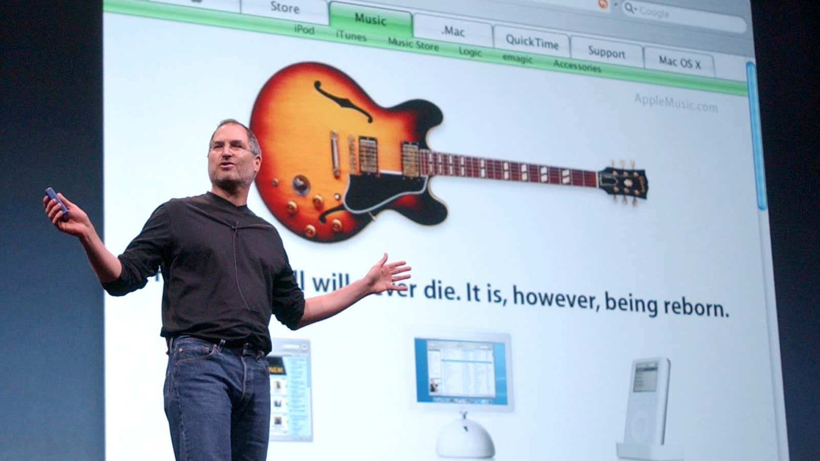 Steve Jobs unveils the iTunes store.