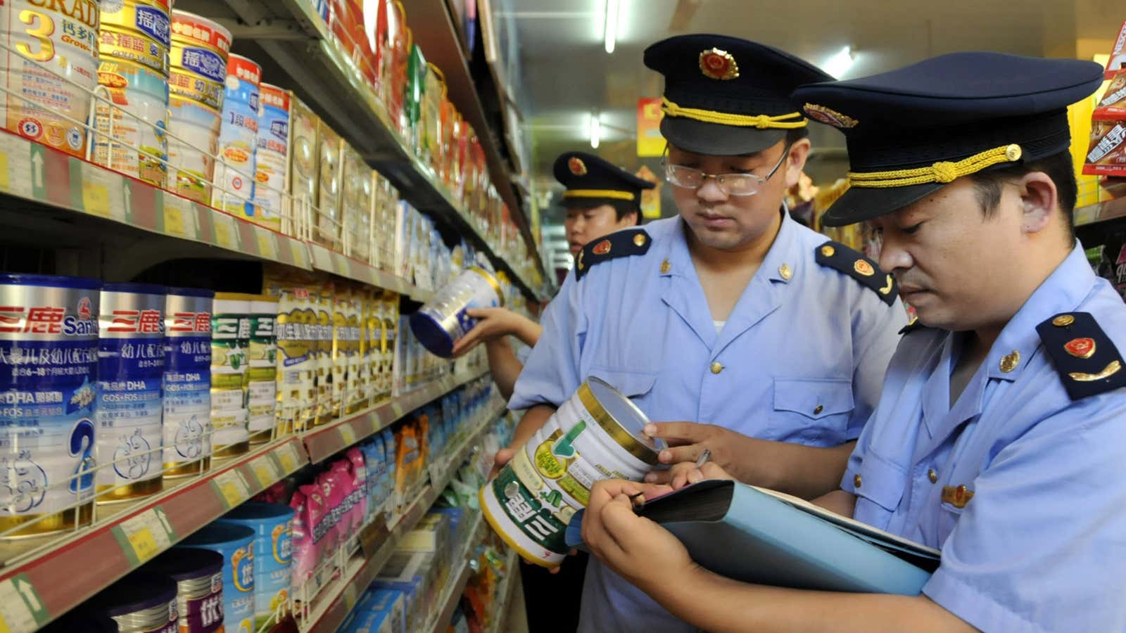 Authorities inspect Sanlu infant formula during the melamine scare of 2008.