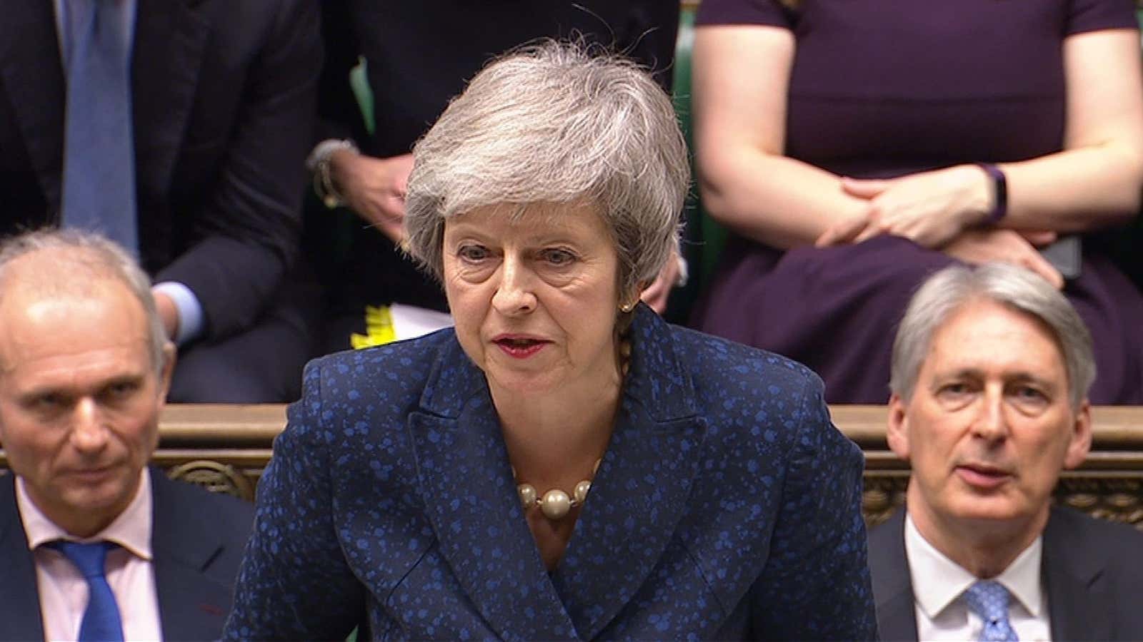 Theresa May speaks in the House of Commons.
