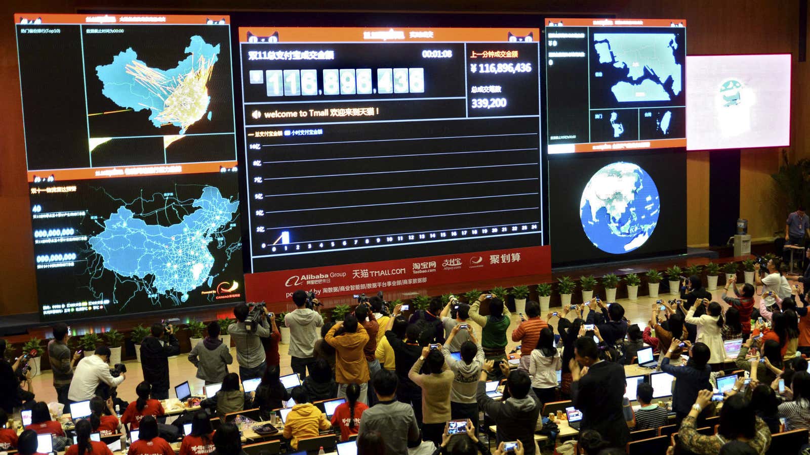 The view from headquarters at Alibaba’s Nov. 11 IPO.