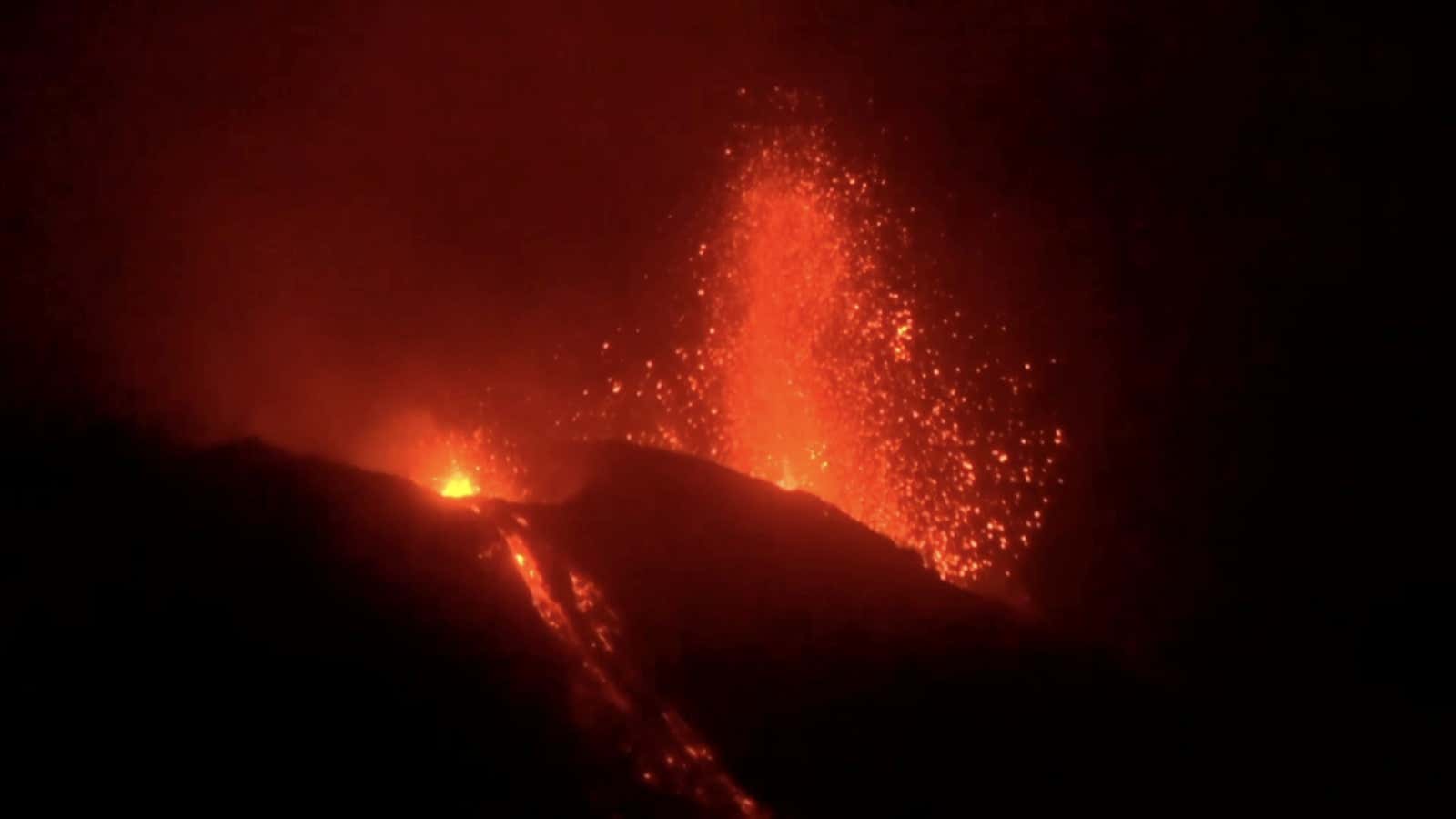 Lava erupts from the Stromboli volcano the evening after an explosion in Stromboli, Italy on Aug. 28.