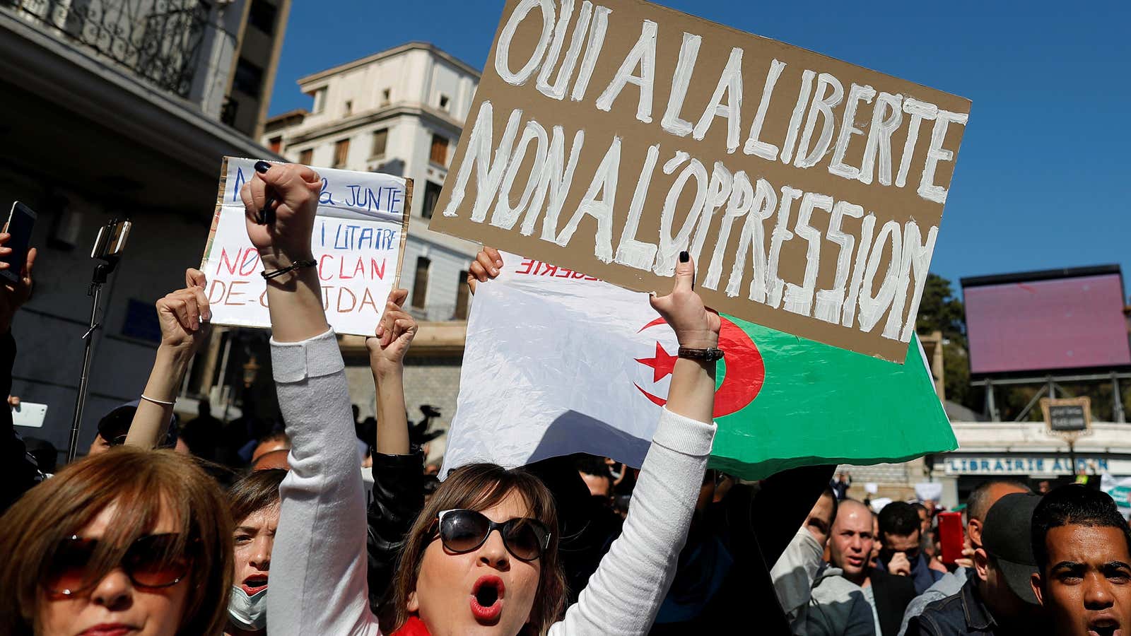 Algerians protesting against president Abdelaziz Bouteflika’s plan to extend his 20-year rule.