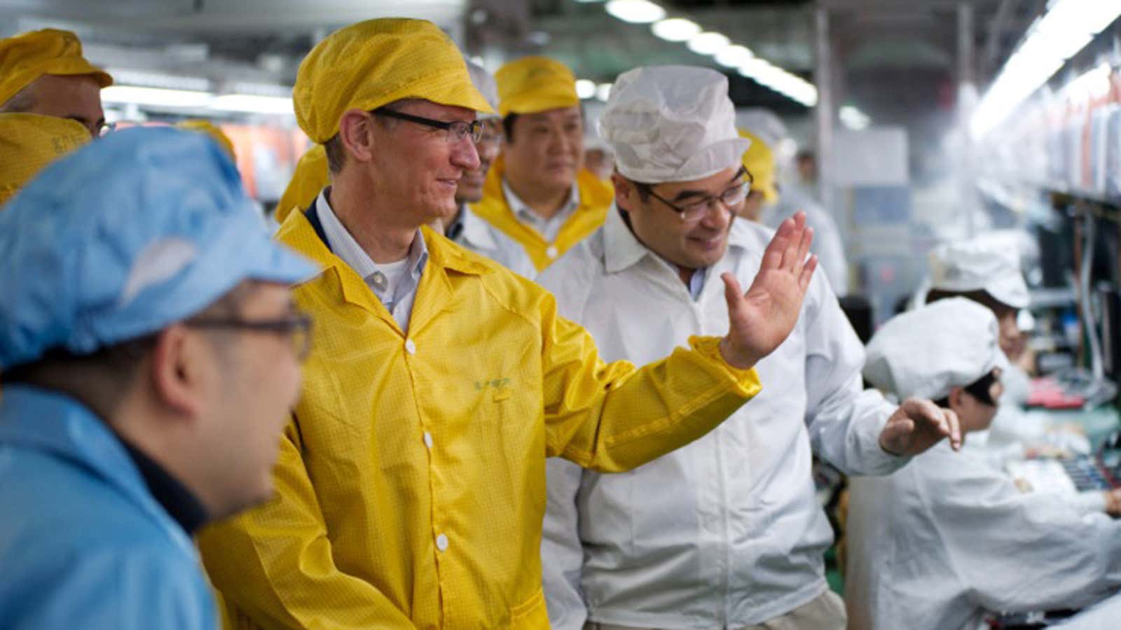 Fewer white-suited Foxconn workers to wave to next time Tim Cook pays a visit?