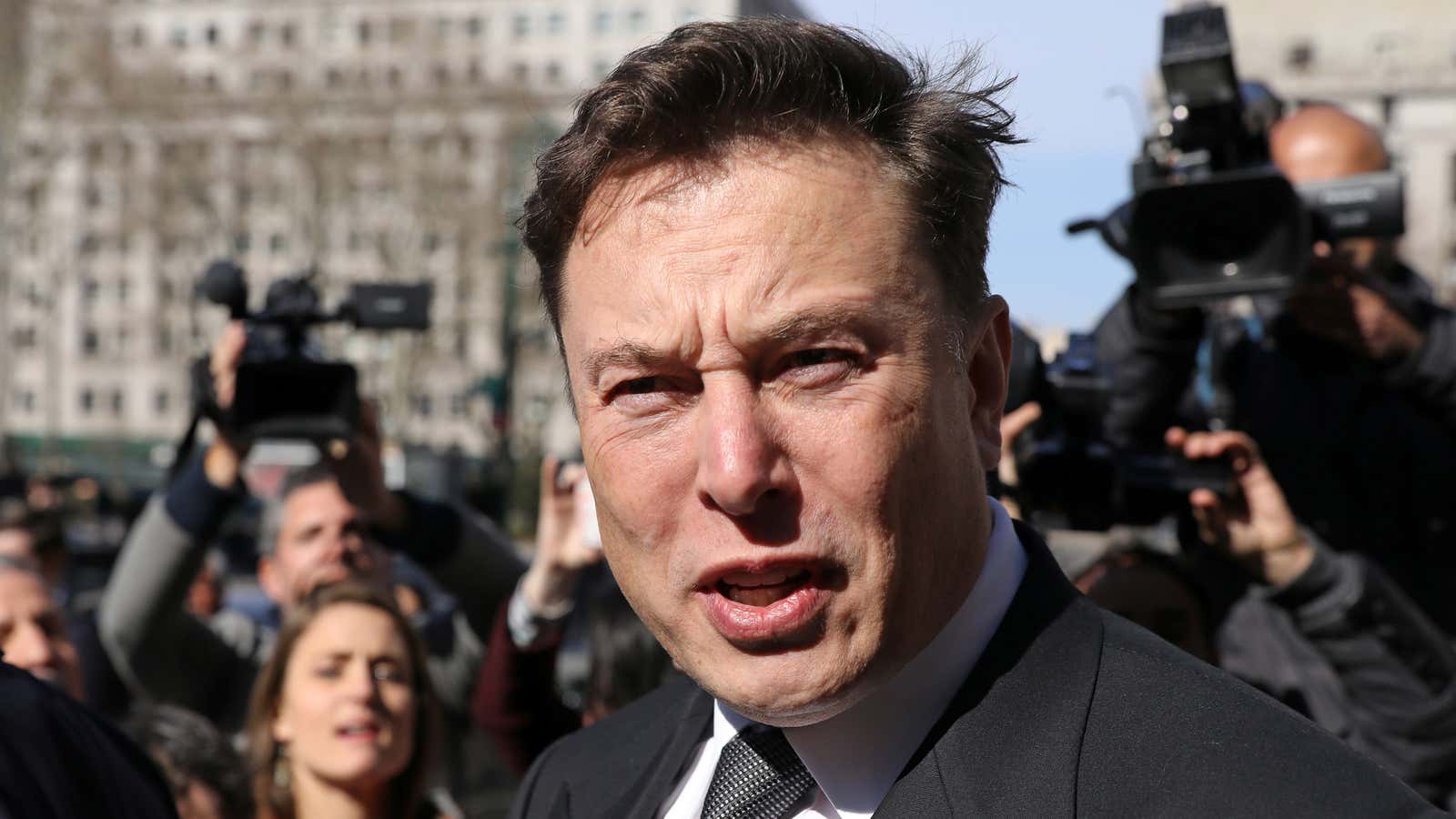 Tesla CEO Elon Musk leaves Manhattan federal court after a hearing on his fraud settlement with the Securities and Exchange Commission (SEC) in New York City, U.S. April 4, 2019.