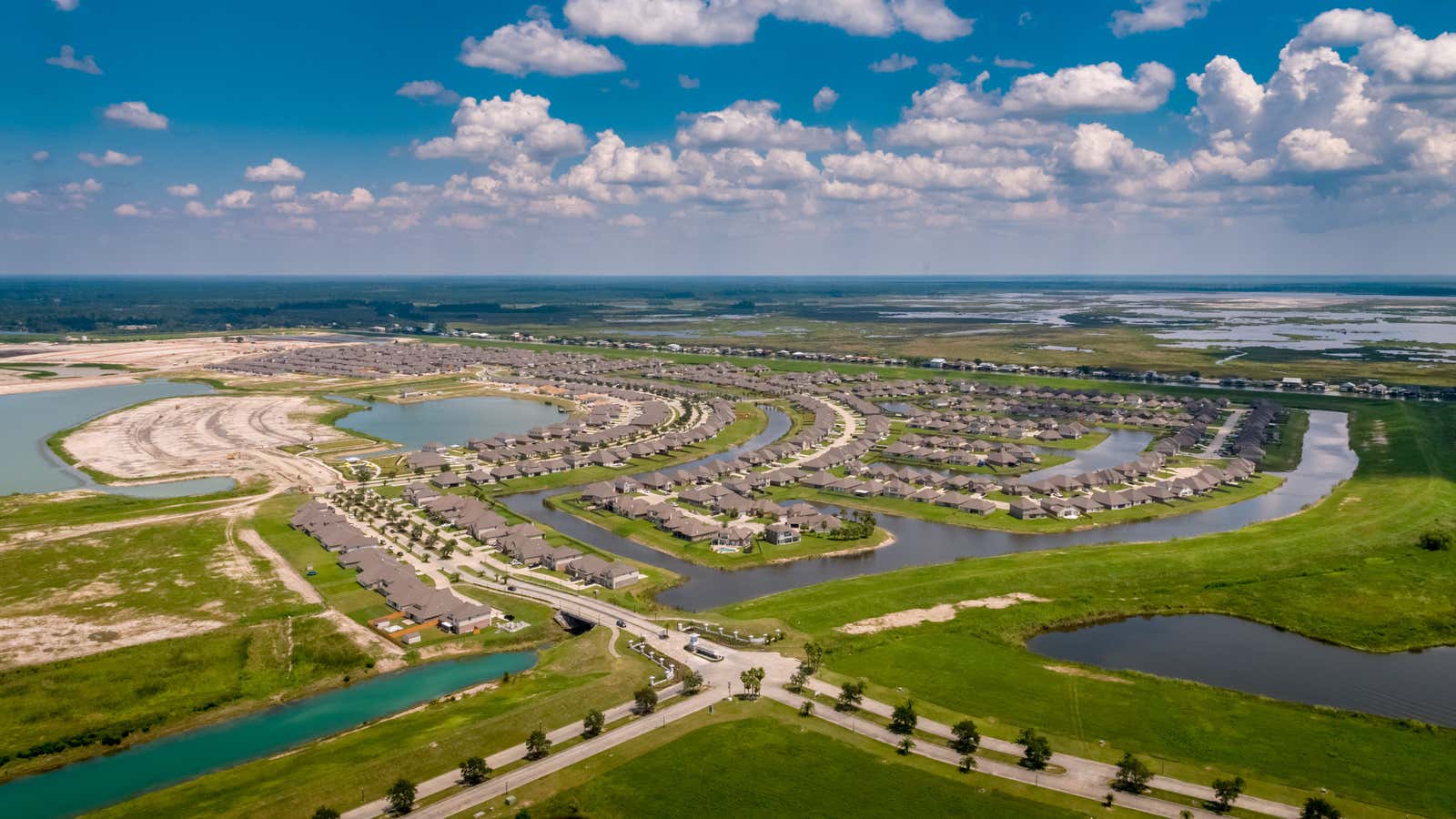 Louisiana residents are moving to escape hurricanes and inexorable land loss. But their destinations—like this rapidly-growing subdivision—could present their own challenges.