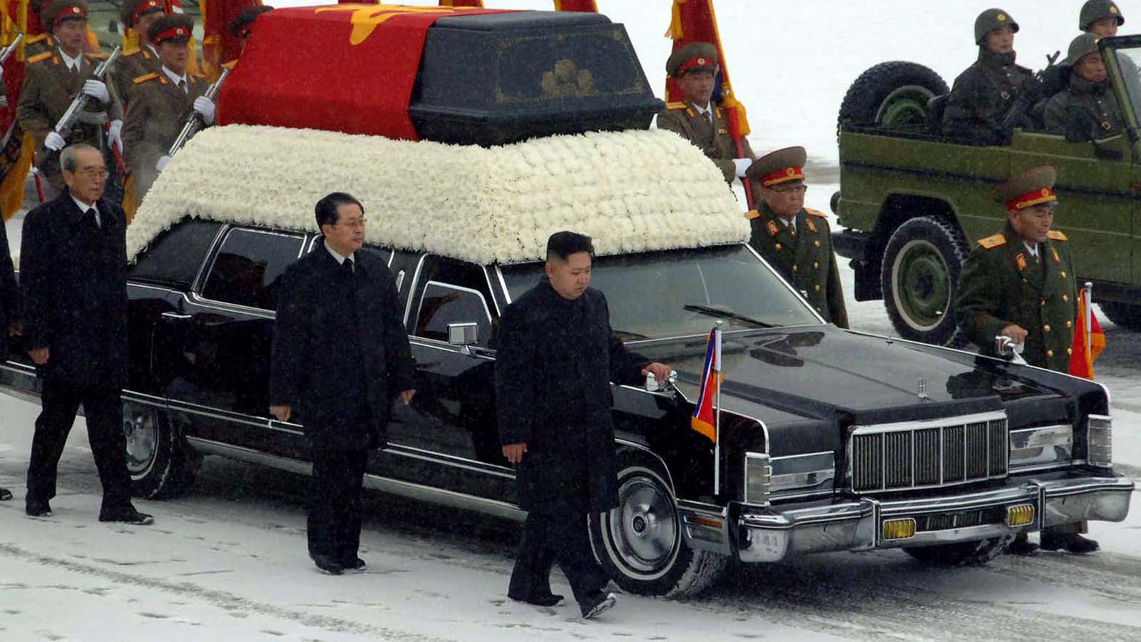 North Korean leader Kim Jong-un walks at the front of his father Kim Jong-il’s funeral cortege in 2011.