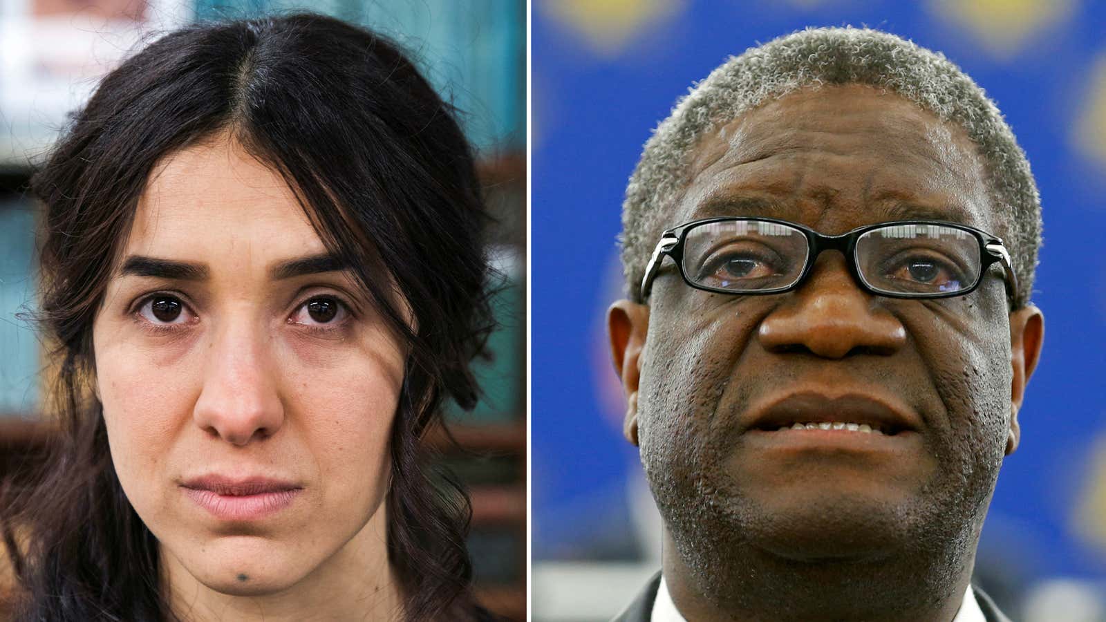 2018 Nobel Peace Prize winners Nadia Murad and Denis Mukwege.