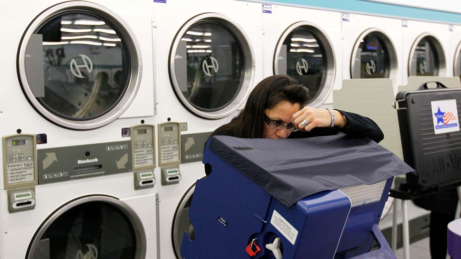 Voting at a 24-hour laundromat in Chicago