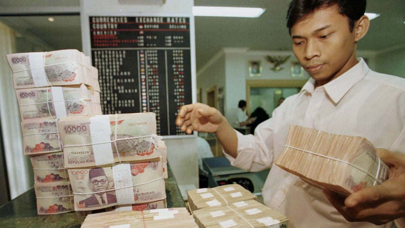 The “Asian contagion” of 1997-98 sent the value of Indonesia’s rupiah tumbling.