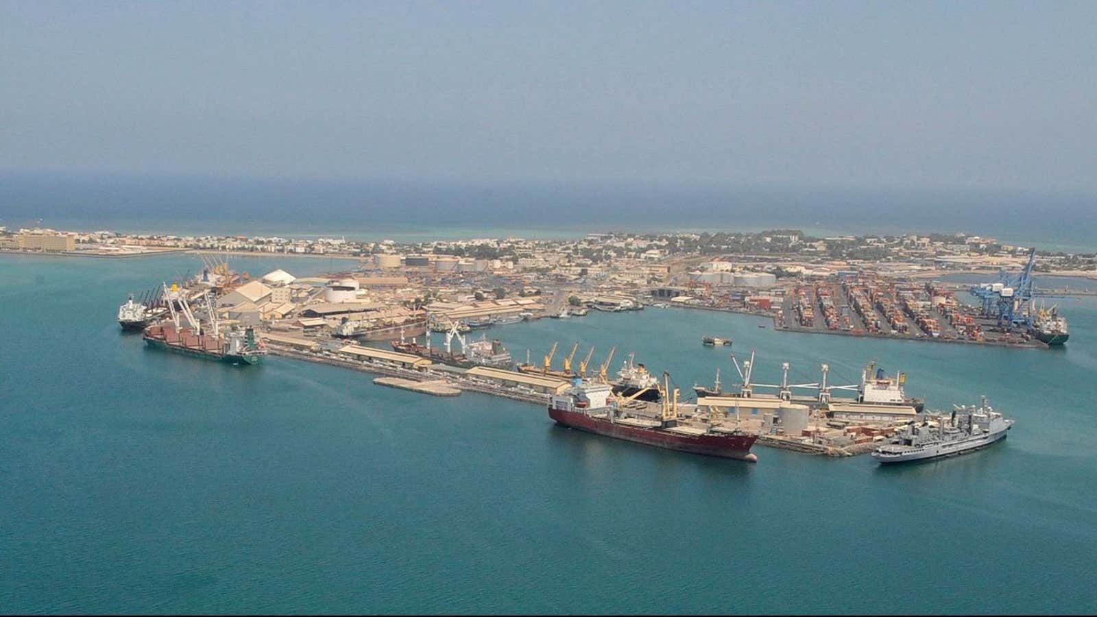 An aerial view of Djibouti sea port.