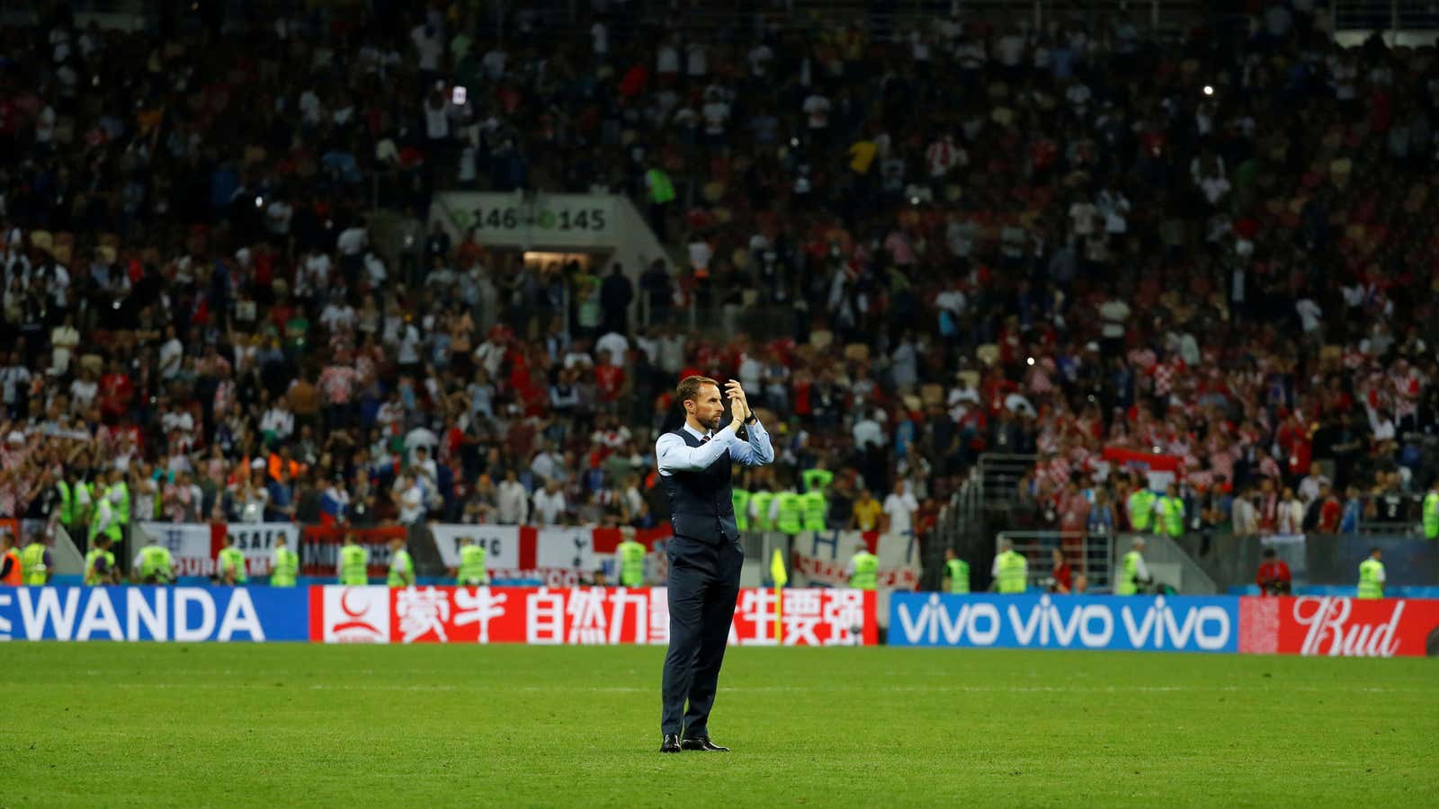 England coach Gareth Southgate applauded the fans after Croatia bumped his team from the final.