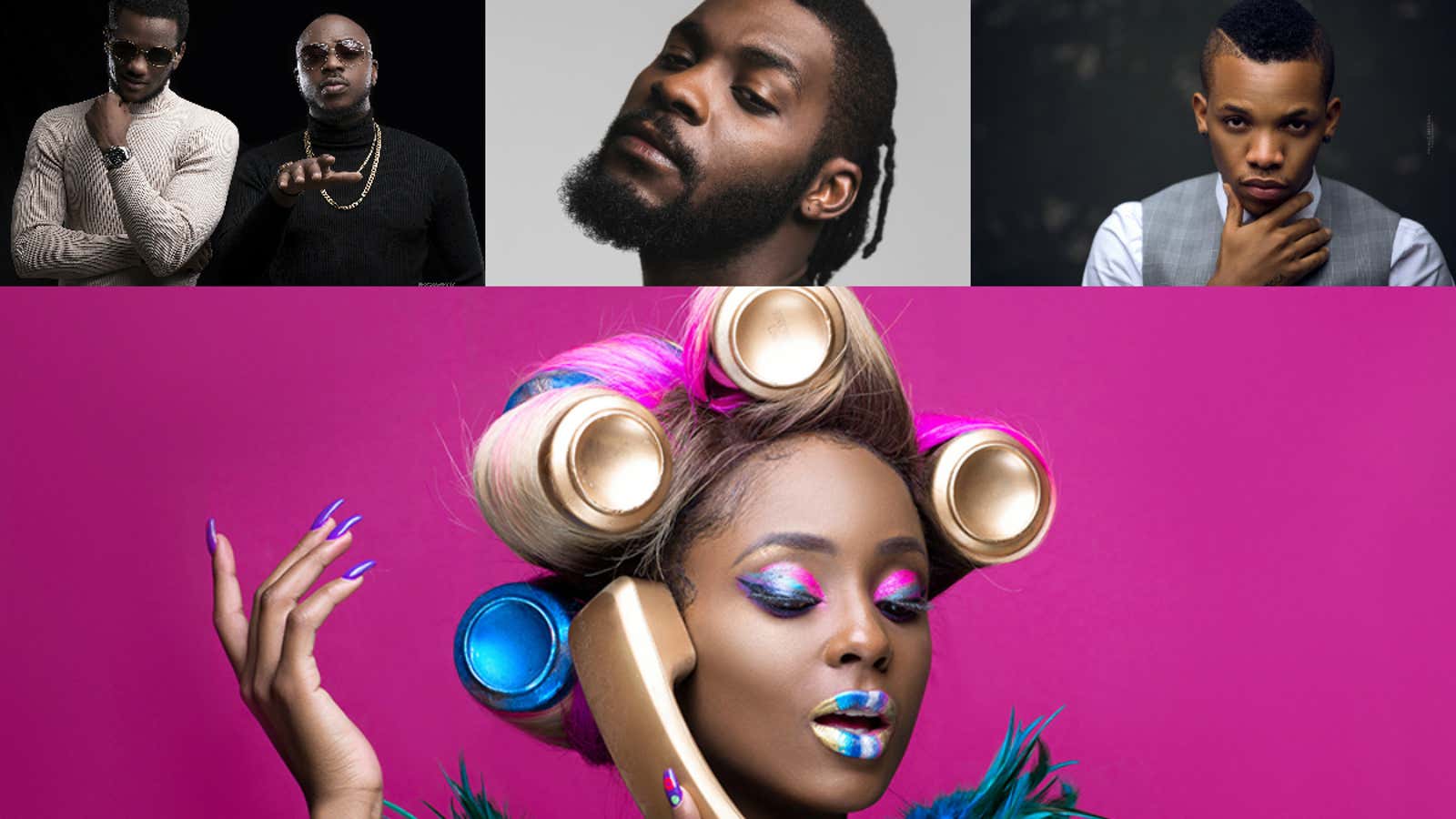 Universal Music Africa artists: top L-R Toofan, DJ Arafat, Tekno, bottom: Vanessa Mdee