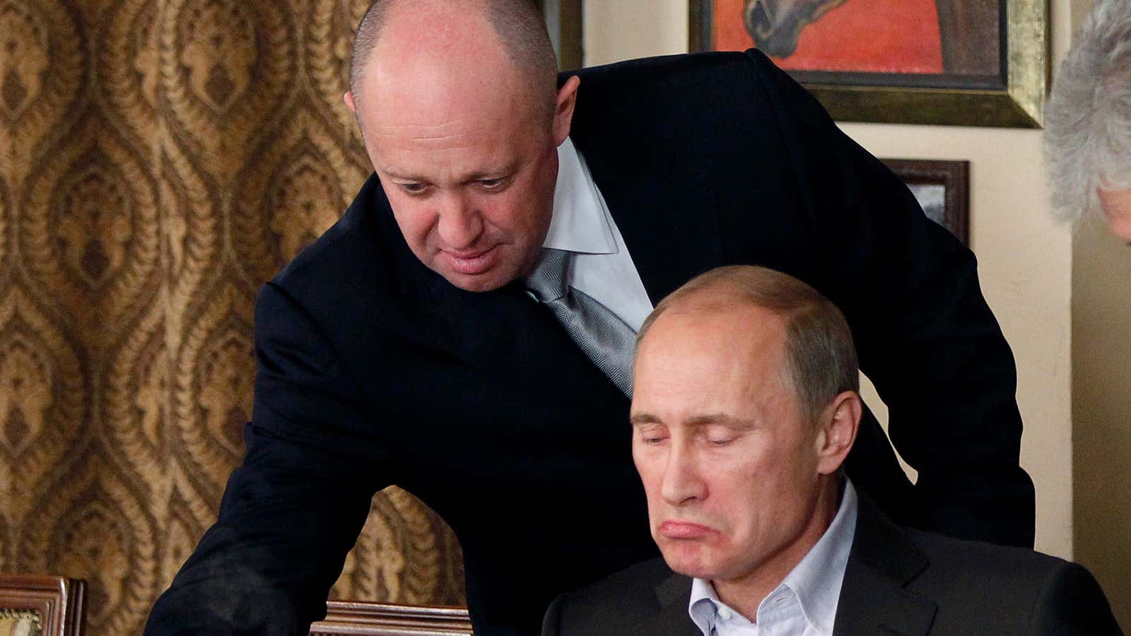 Russian president Vladimir Putin with oligarch Yevgeny Prigozhin, who funded Russia’s troll farm.