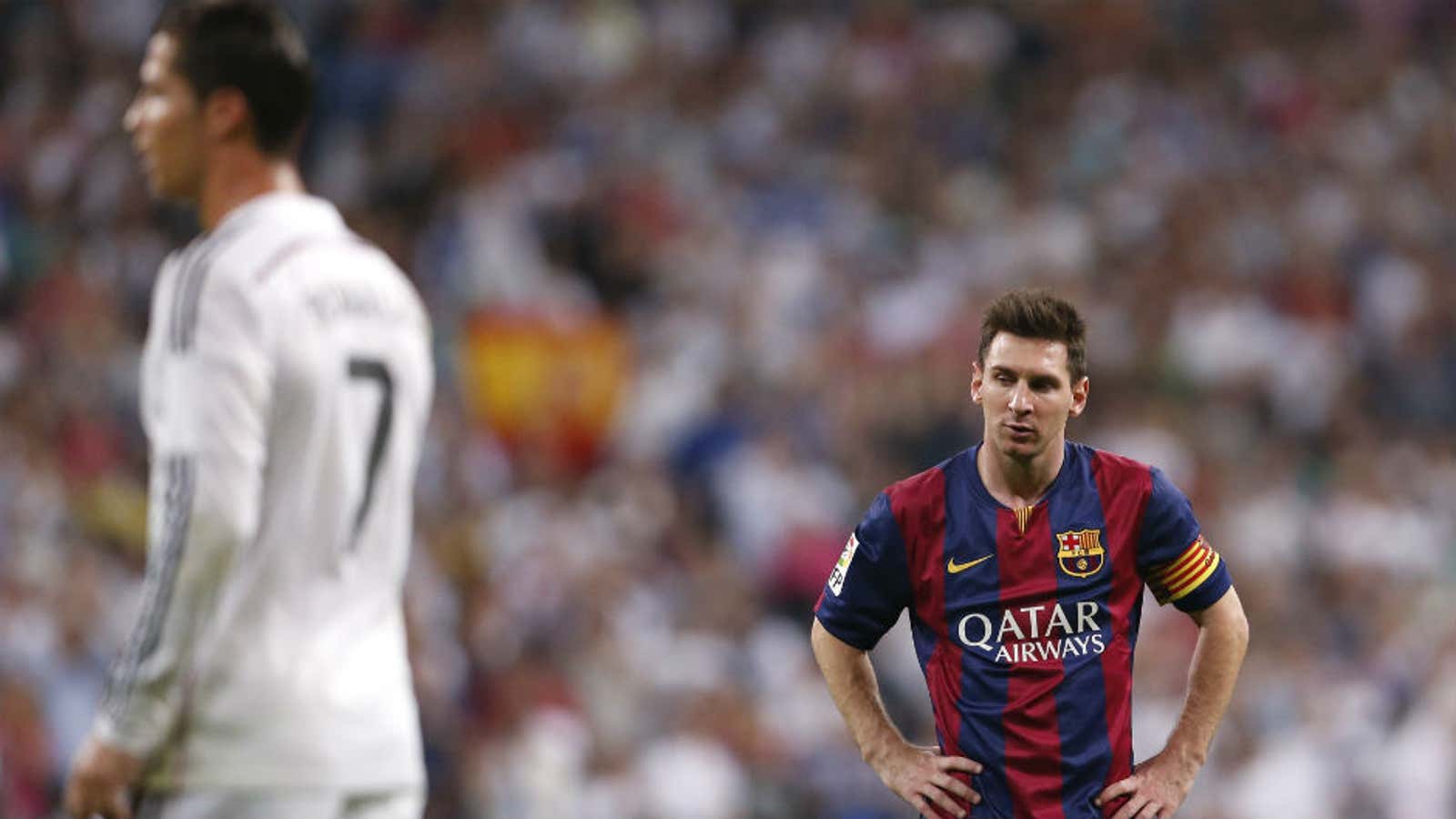 Lionel Messi and Cristiano Ronaldo have the heftiest price tags on the list.
