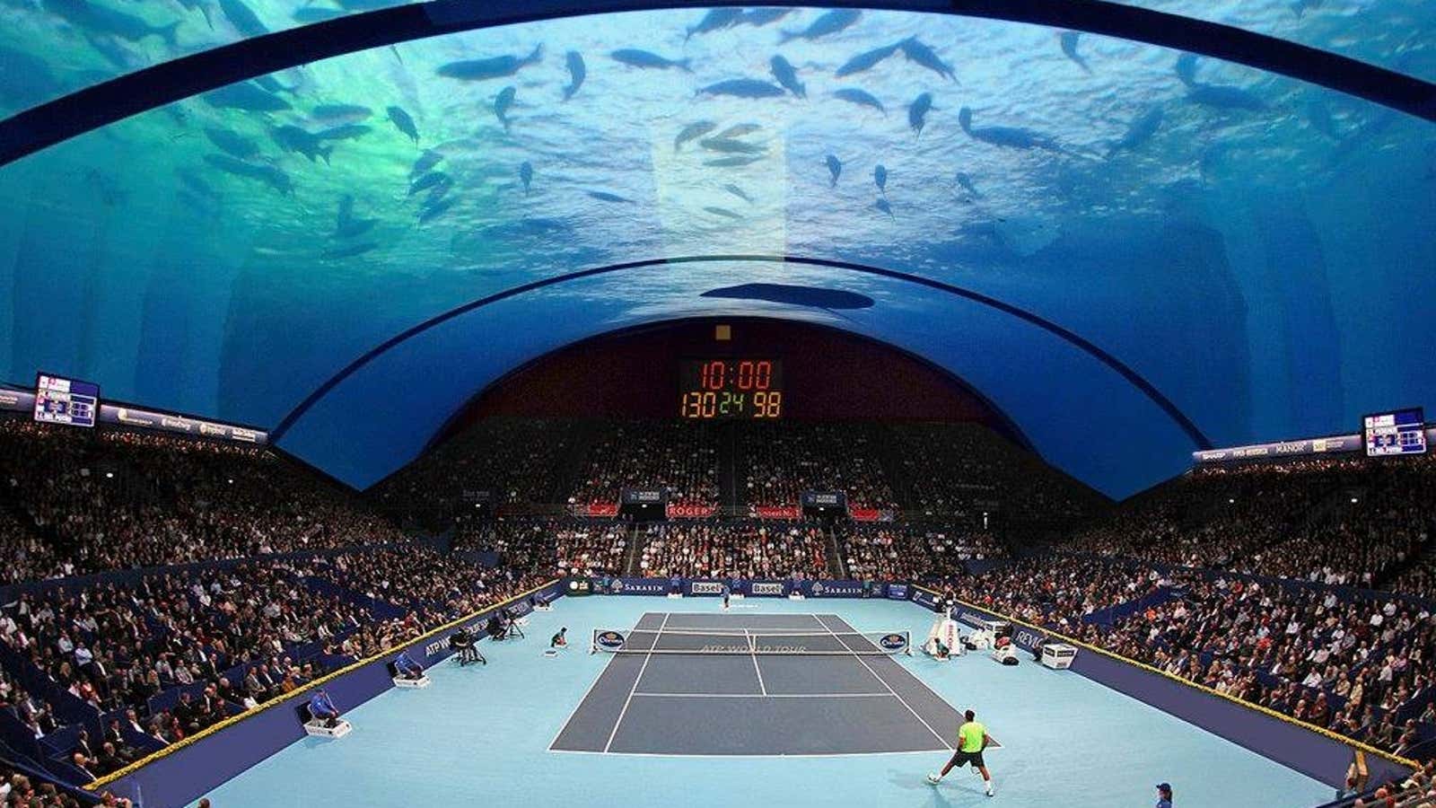 A rendering of the underwater tennis design.