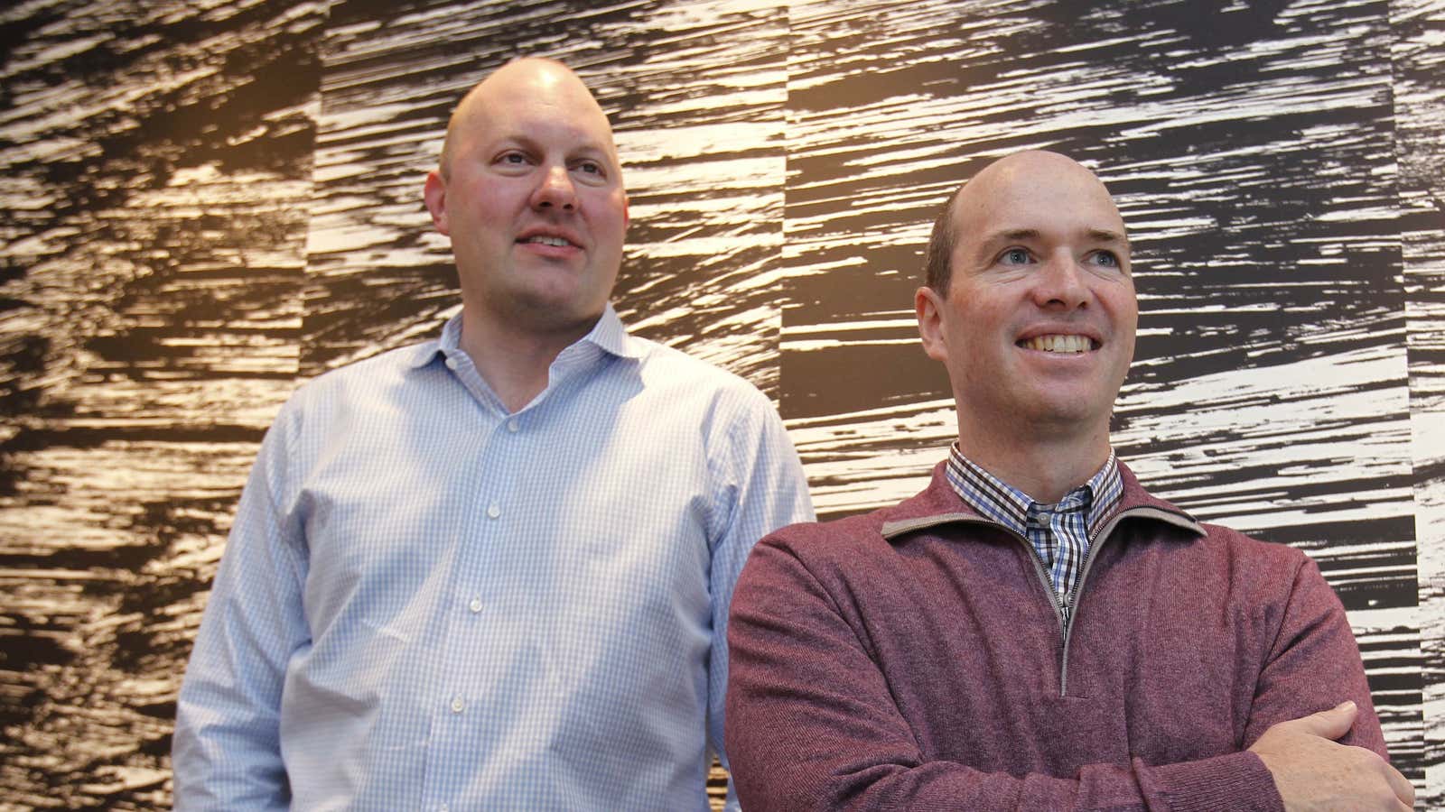 venture capitalist and Netscape co-founder Marc Andreessen, left, and his longtime business partner, Ben Horowitz, pose in their office in Menlo Park, California.