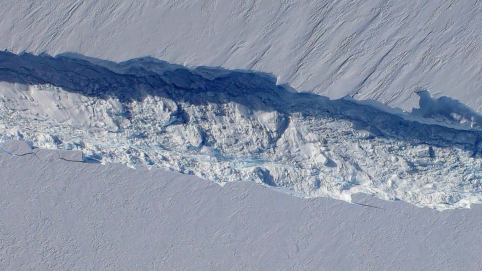 A massive rift in Pine Island Glacier from 2011.