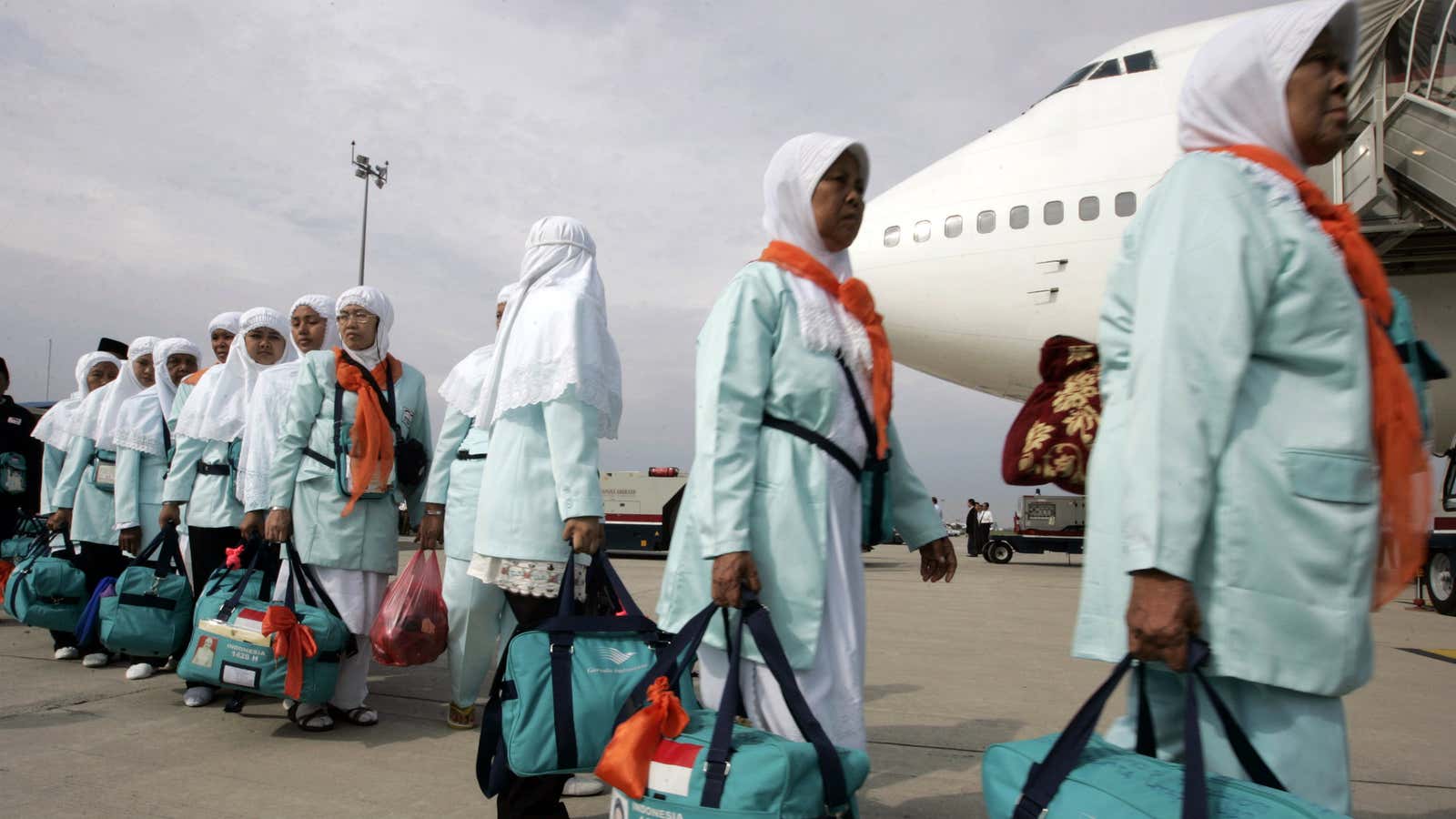 Indonesian pilgrims en route to Saudi Arabia.