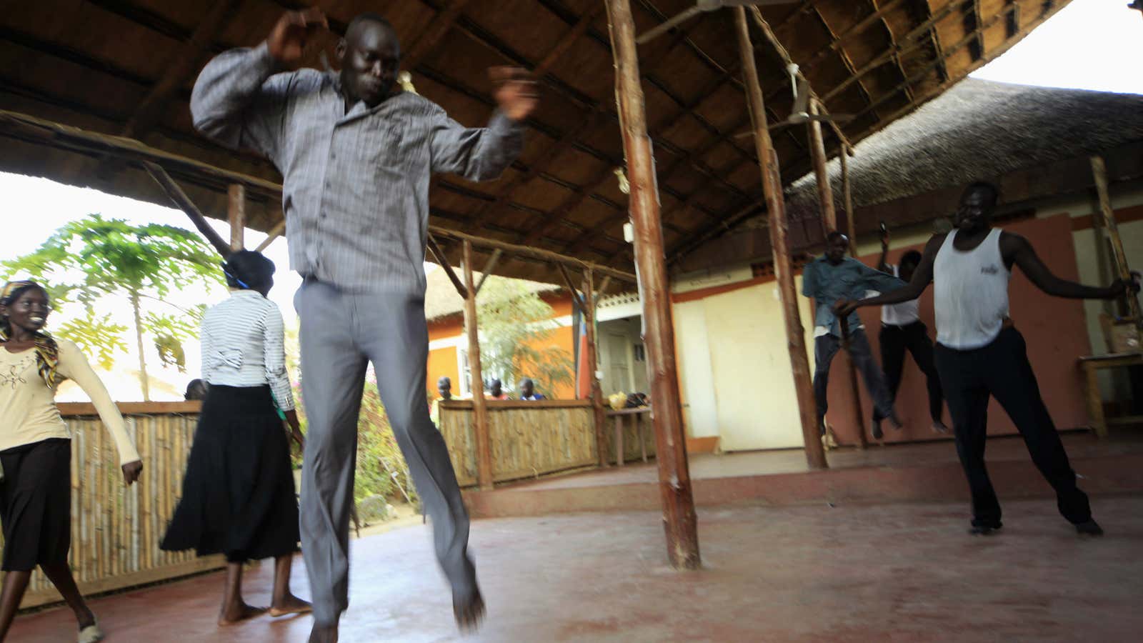 Actors from South Sudan Theatre Company perform during theatre training as they prepare for the upcoming World Shakespeare Festival, in Juba March 27, 2012.