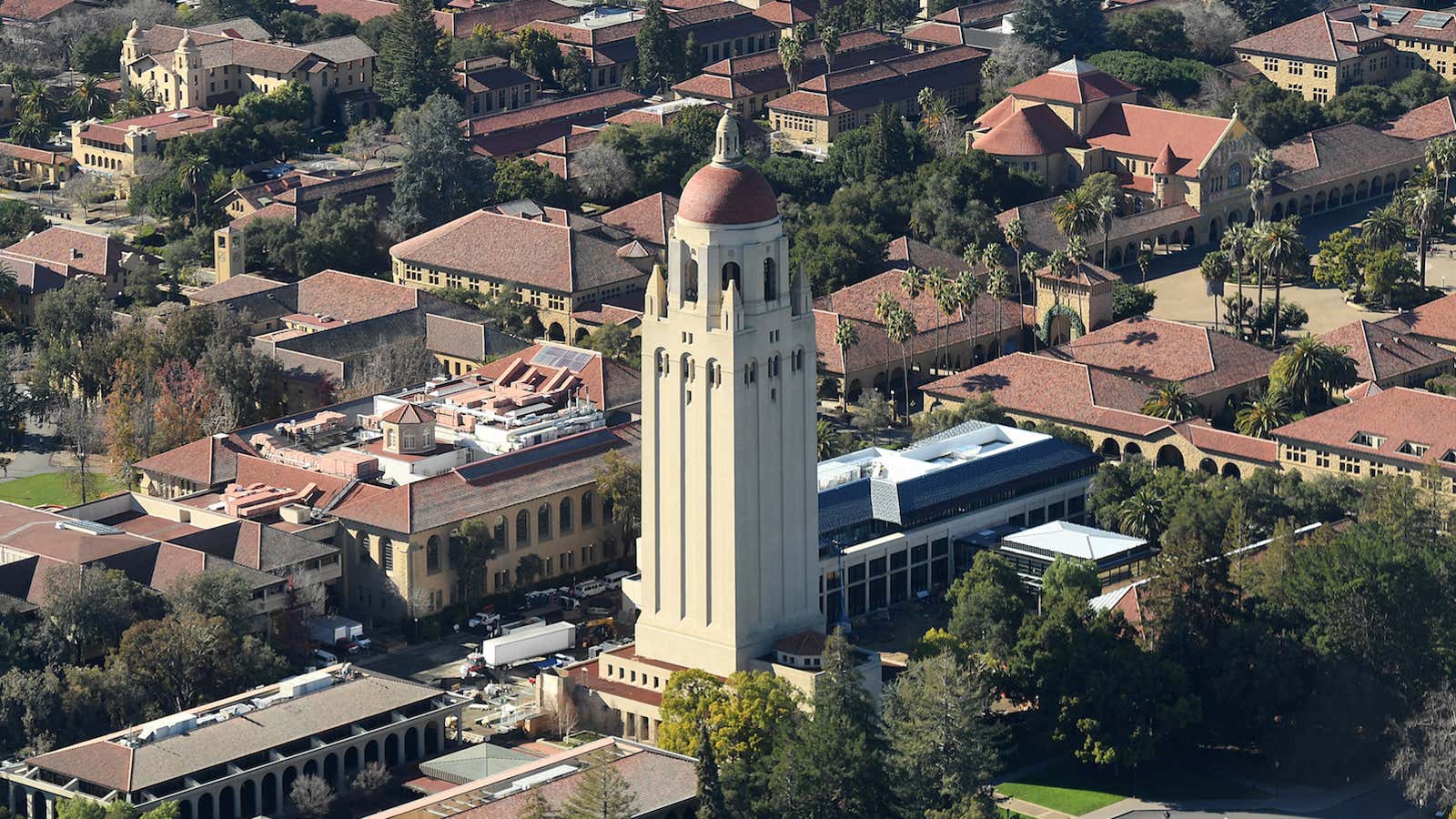 The Hoover Tower rises above Stanford University in this aerial photo in Stanford, California, U.S. on January 13, 2017.