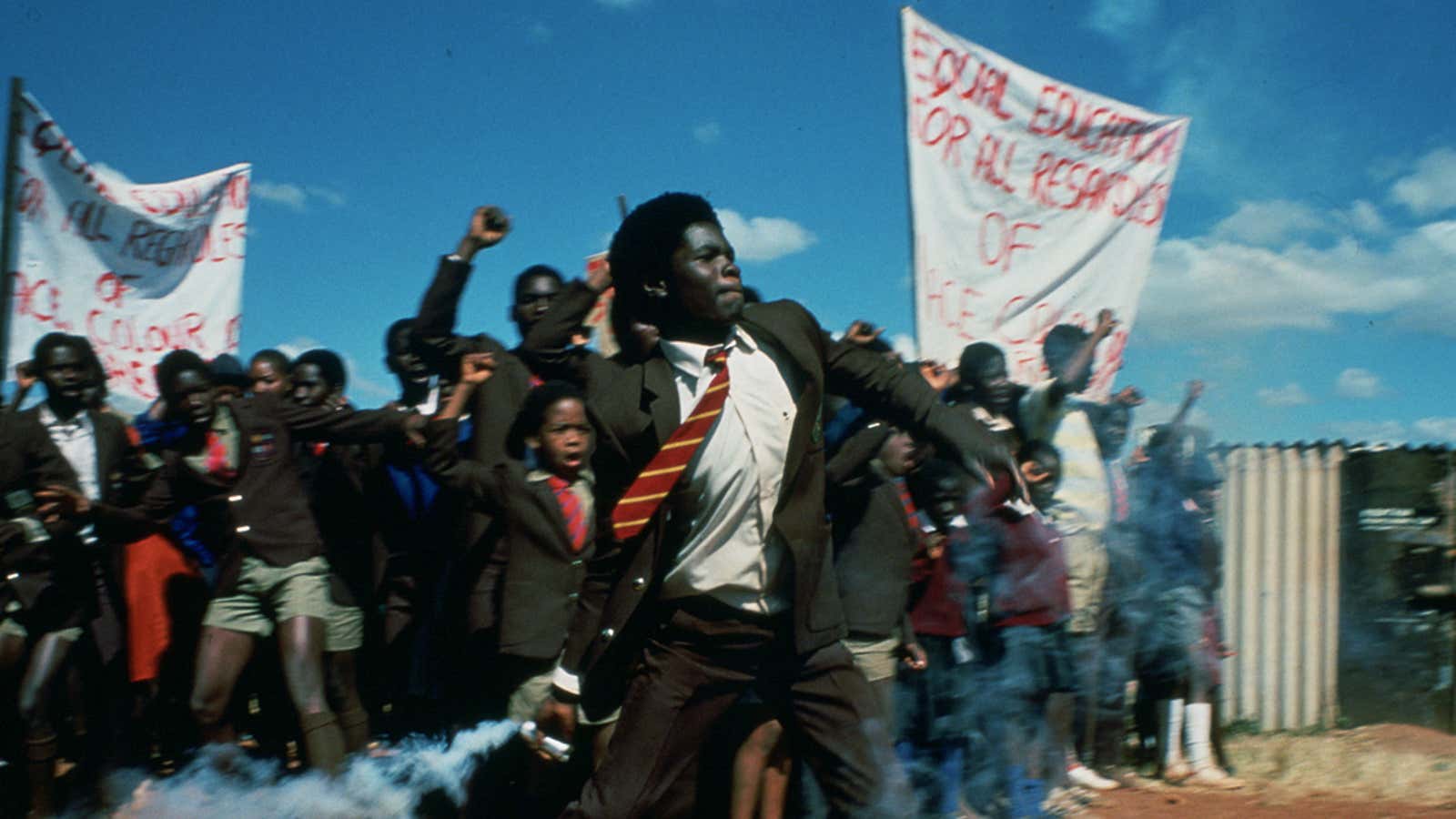 A reenactment of the 1976 Student Uprising in Soweto in A Dry White Season