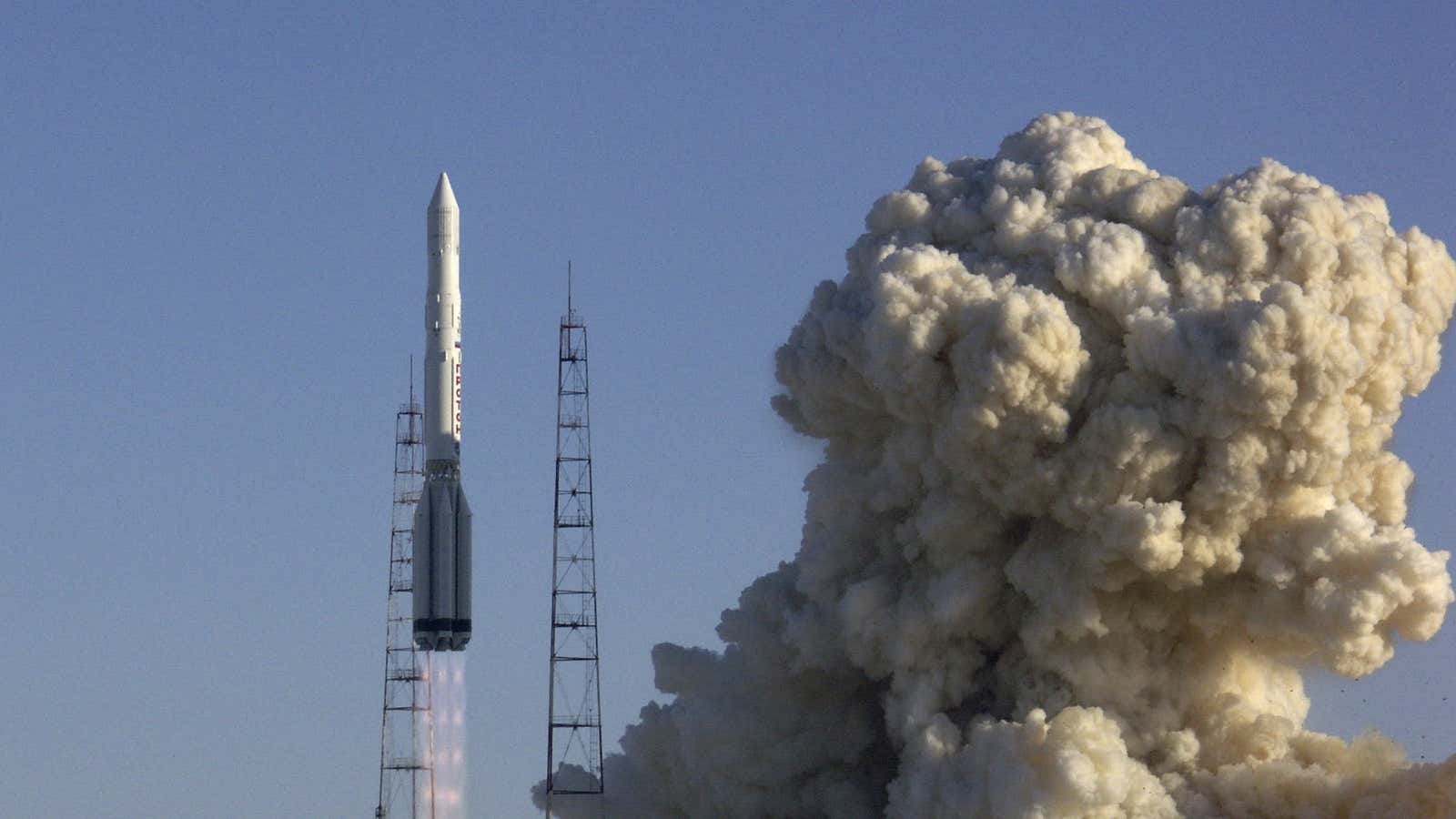 Military satellites, like this one being launched by a Proton-K rocket, were the only ones spared when a single severed cable took out Russia’s connection to all of its eyes in space.