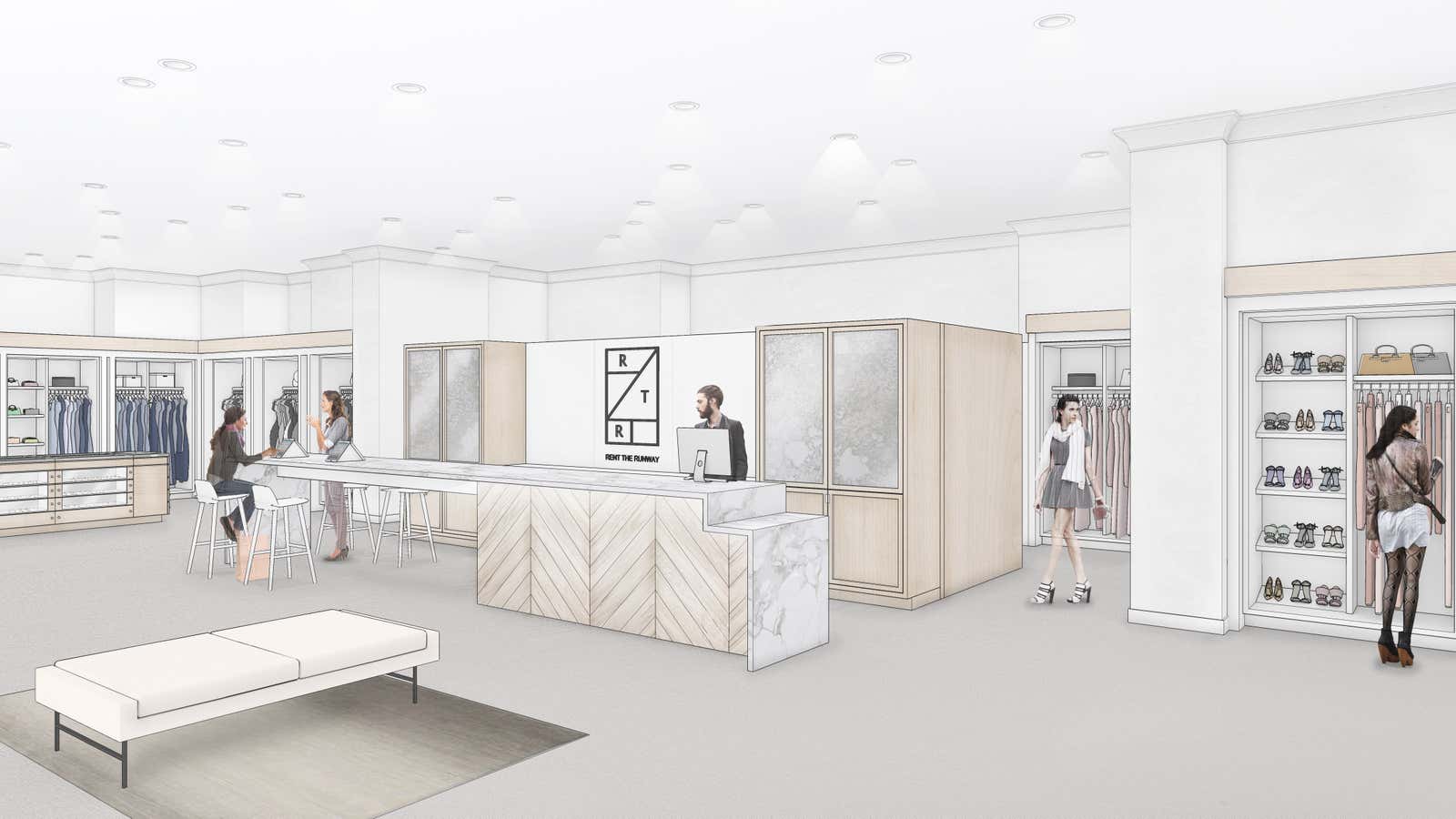 A rendering of Rent the Runway’s new home inside select Neiman Marcus stores.