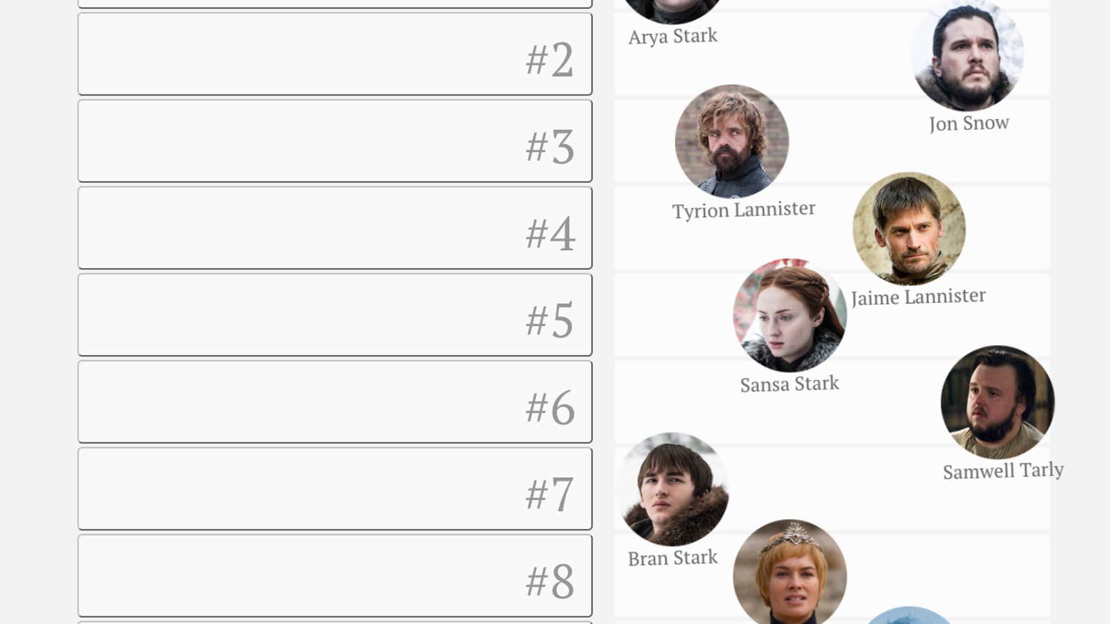 Quartz “Game of Thrones” Season 8 Death Poll