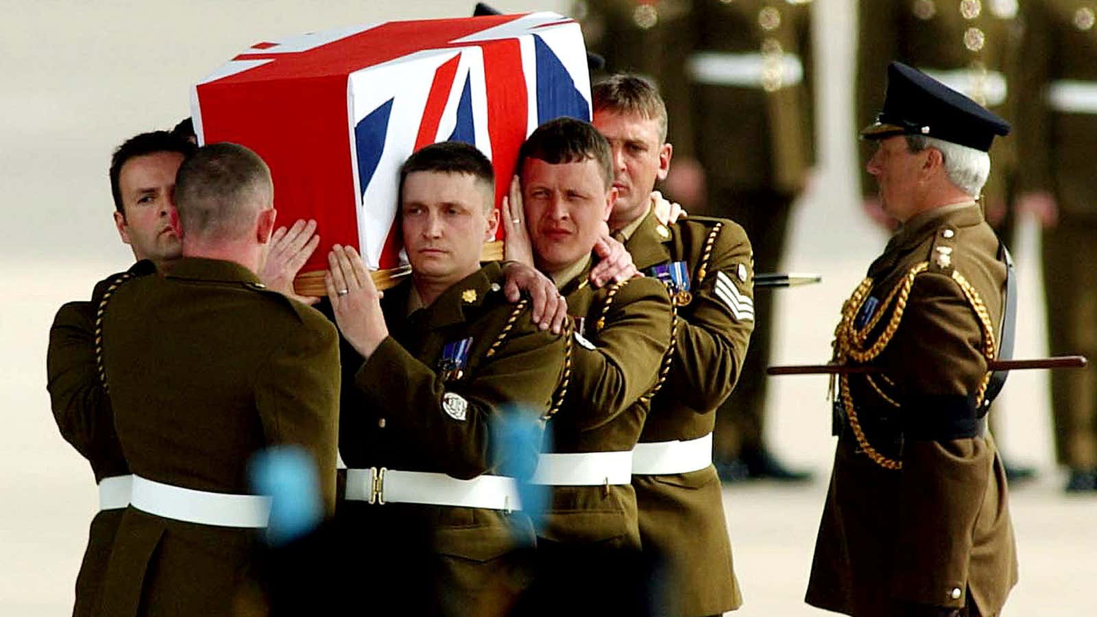 The body of British Staff Sergeant Christopher Muir killed in Iraq on March 2003 arrives home.