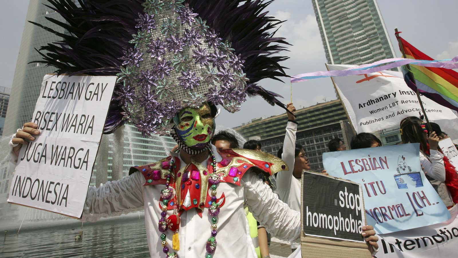 A 2008 demonstration in Jakarta against homophobia.