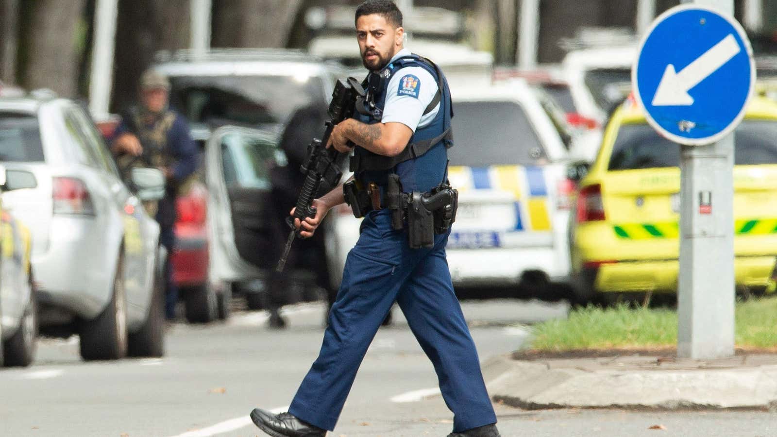 Armed police on the streets of Christchurch on Friday.
