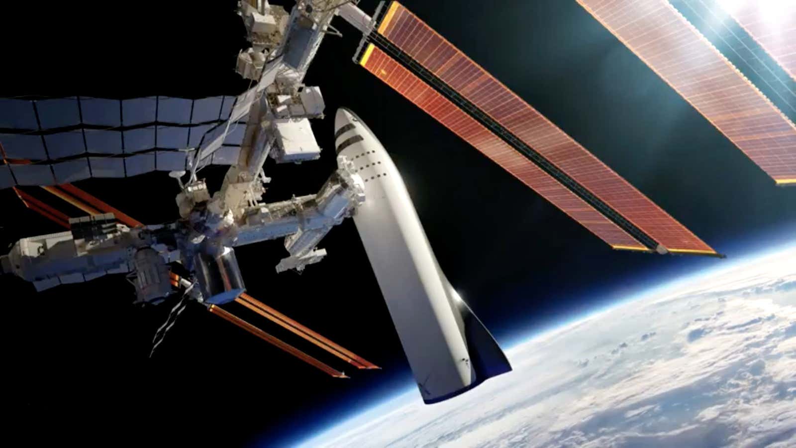 SpaceX’s “BFR” space vehicle is shown docked with the International Space Station in this rendering.