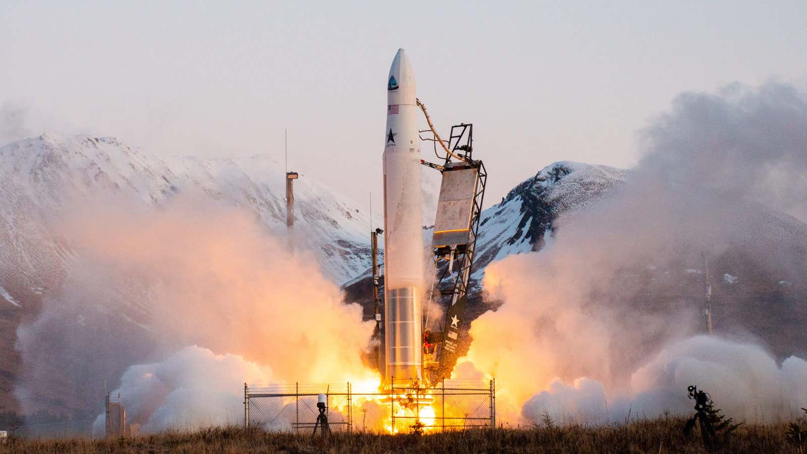 An Astra rocket launches the company’s first satellites in March 2022.