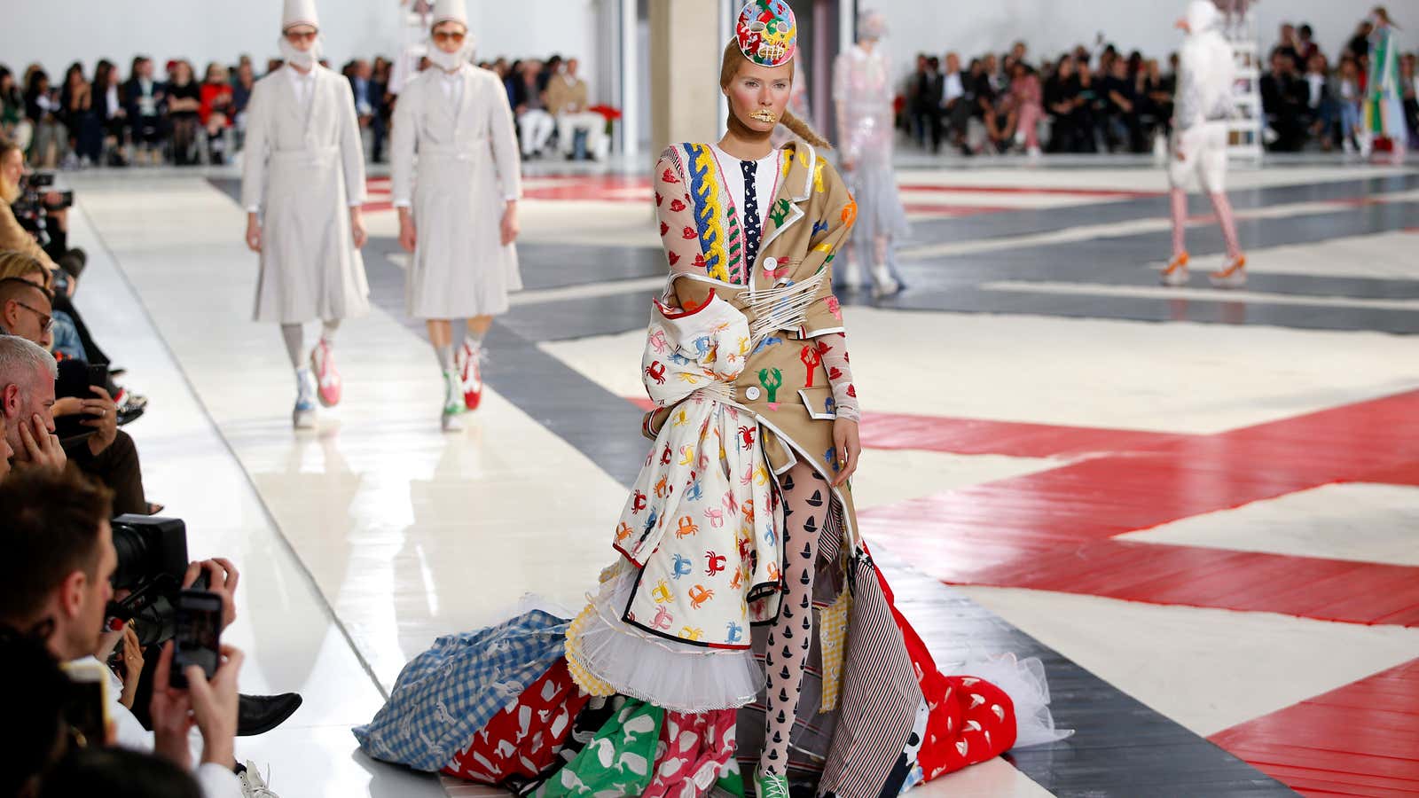 Thom Browne sent out models fully bound in 5-inch heels. Cool!