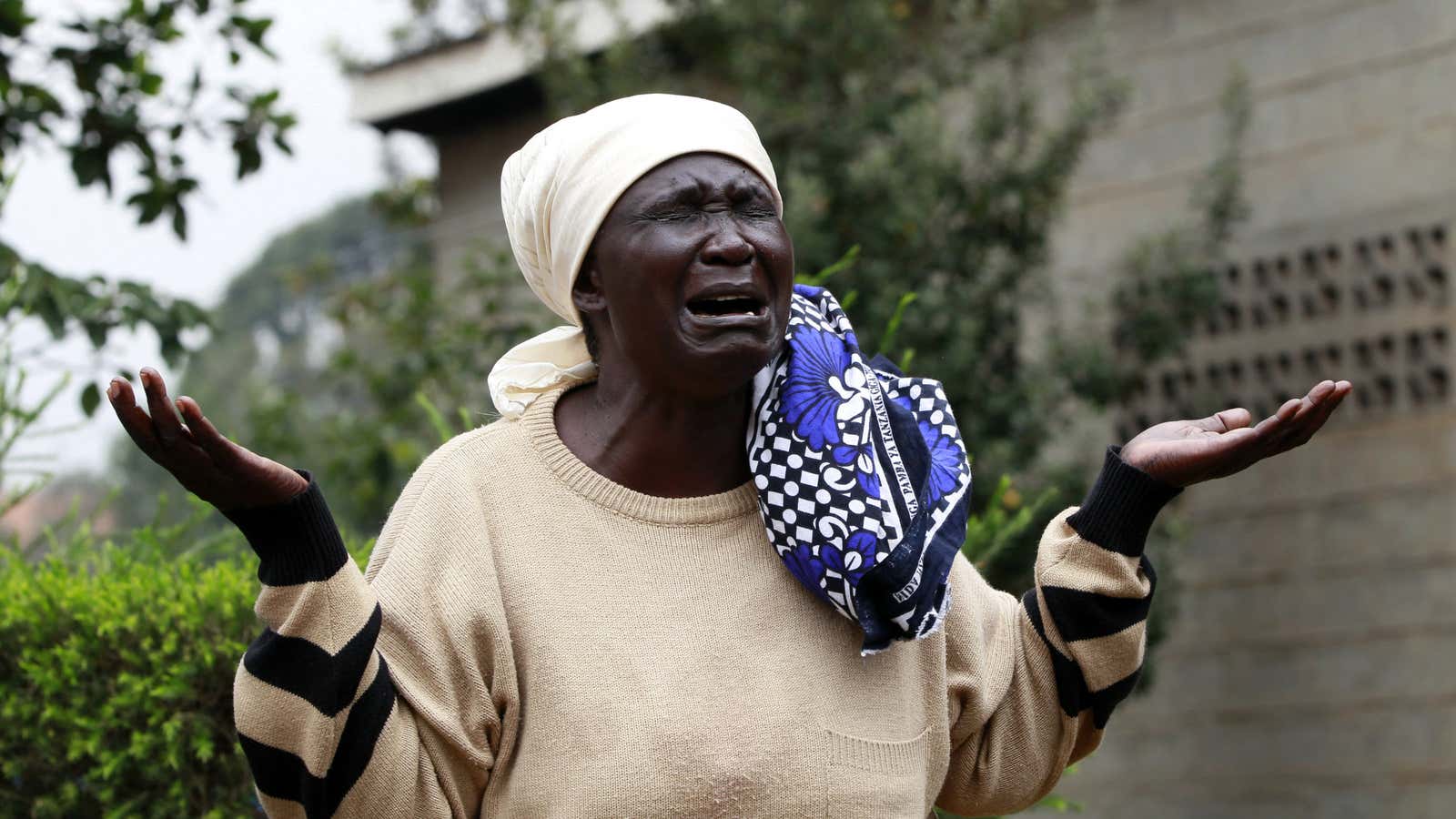 A woman mourns the death of her son.