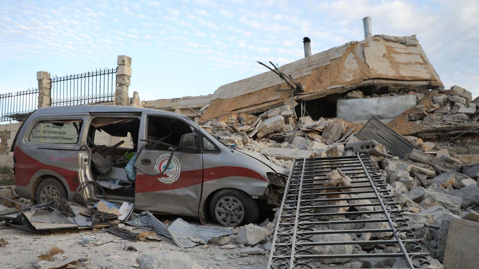 The aftermath of an attack on a hospital in Syria’s Idlib province.